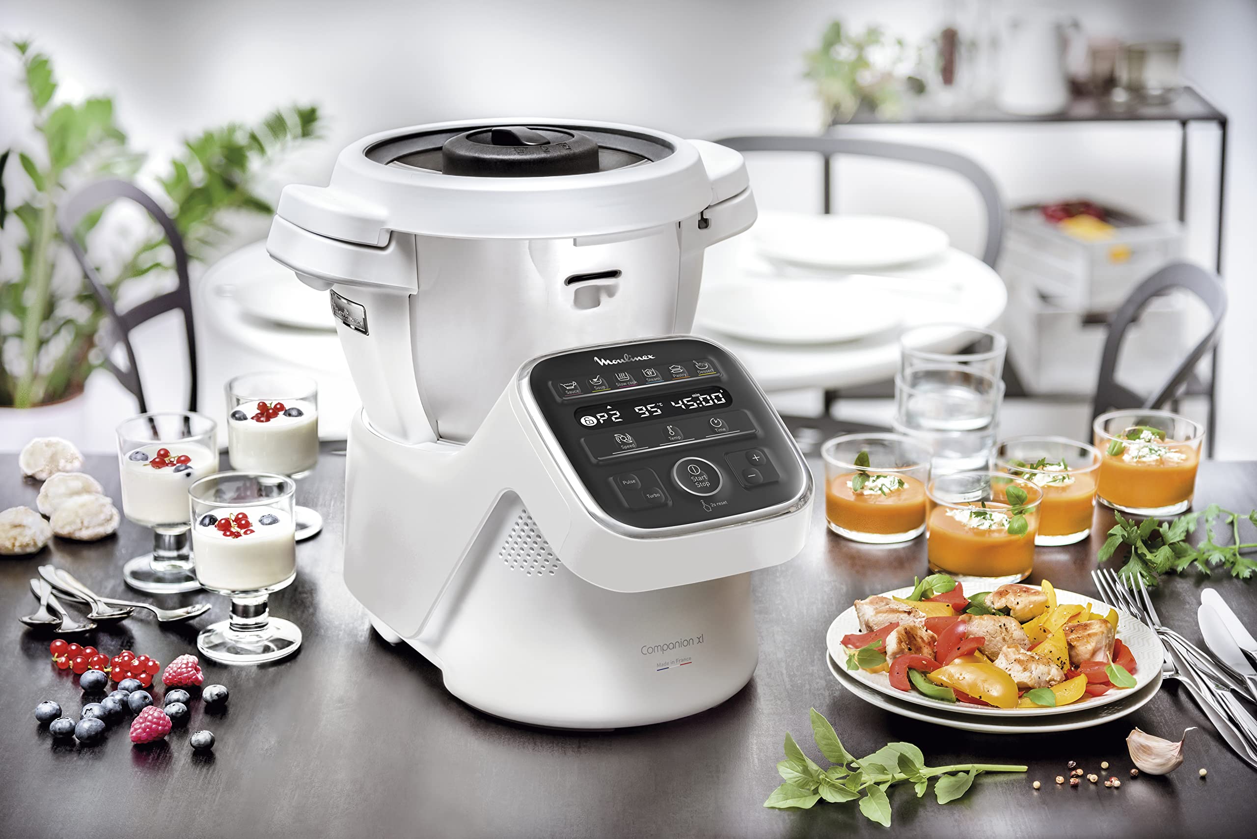 MOULINEX COMPANION XL robot kuchenny, wielofunkcyjny, miska 4,5 l, 12 programów, automatycznych zup gazpacho, robot kuchenny, mikser, mikser do ugniatania, gotowania na parze, 1550 W, HF80CB10