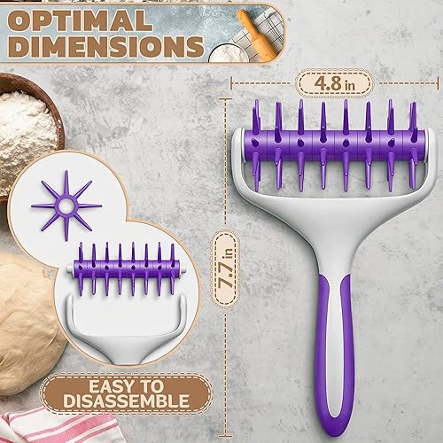 Miniatura 2 de Rodillo de plástico para pizza de 7.7 x 4.8 pulgadas para preparación uniforme de corteza, mango de agarre antideslizante y picos escalonados