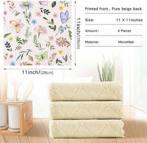 Miniatura 3 de FRODOTGV Spring Wildflowers Leaf Botanical Quality Decorative Kitchen Towels and Dishcloths Sets Quick Dry Set of 6 Microfiber Towel for Countertop