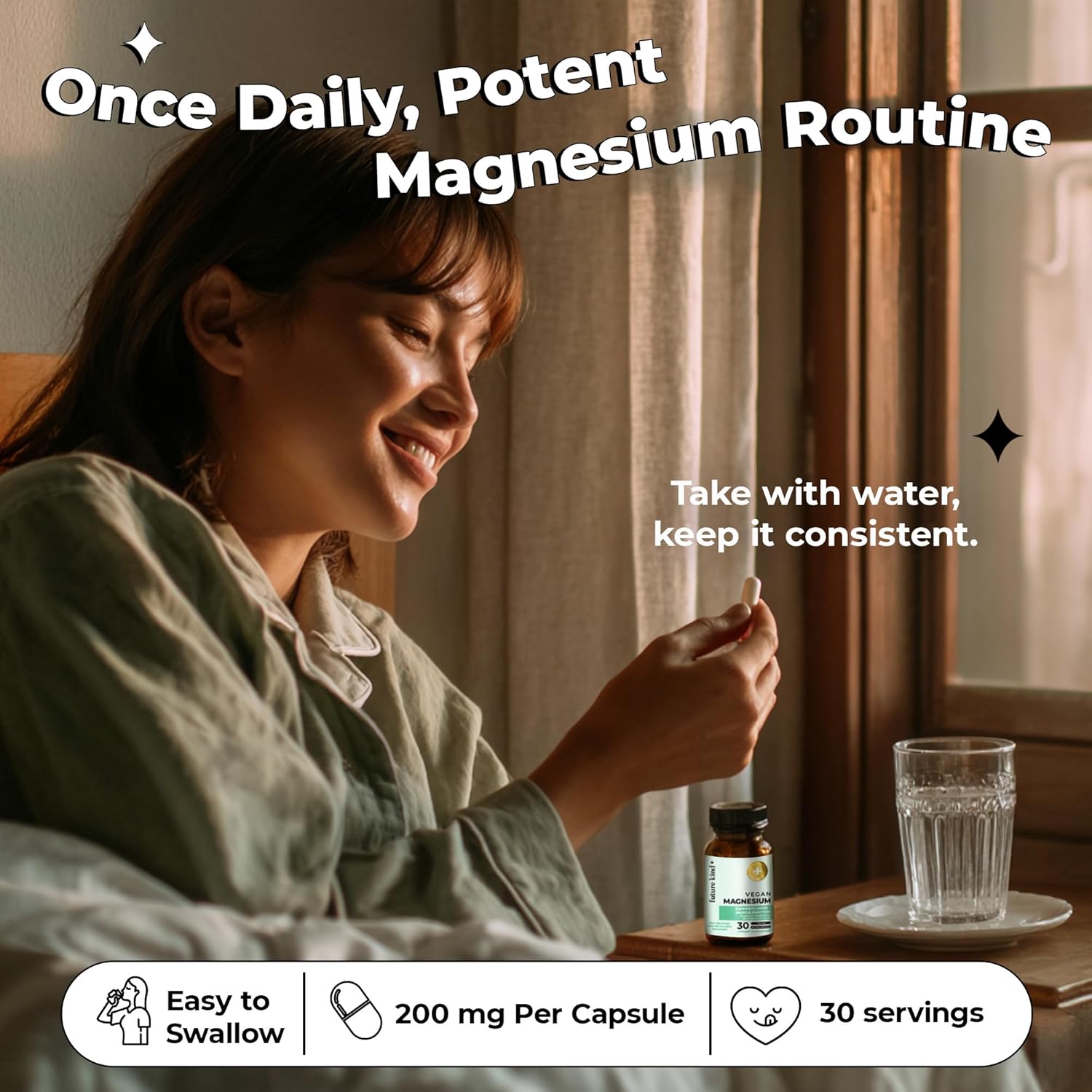Future Kind Magnesium Glycinate, Supports Muscle and Nerve Function, High Absorption Chelated Magnesium Supplement, Nightly Calm, Energy & Metabolism, Highly Bioavailable & Potent - 30 Vegan Capsules