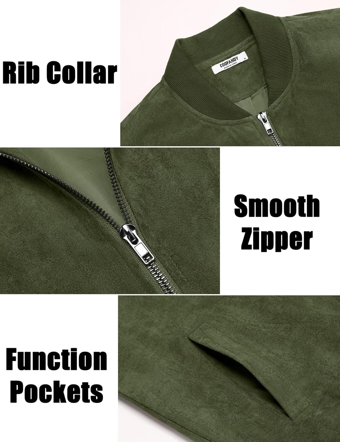 COOFANDY Men's Lightweight Suede Bomber Jackets Casual Varsity Jacket Vintage Faux Leather Jackets - Image 5