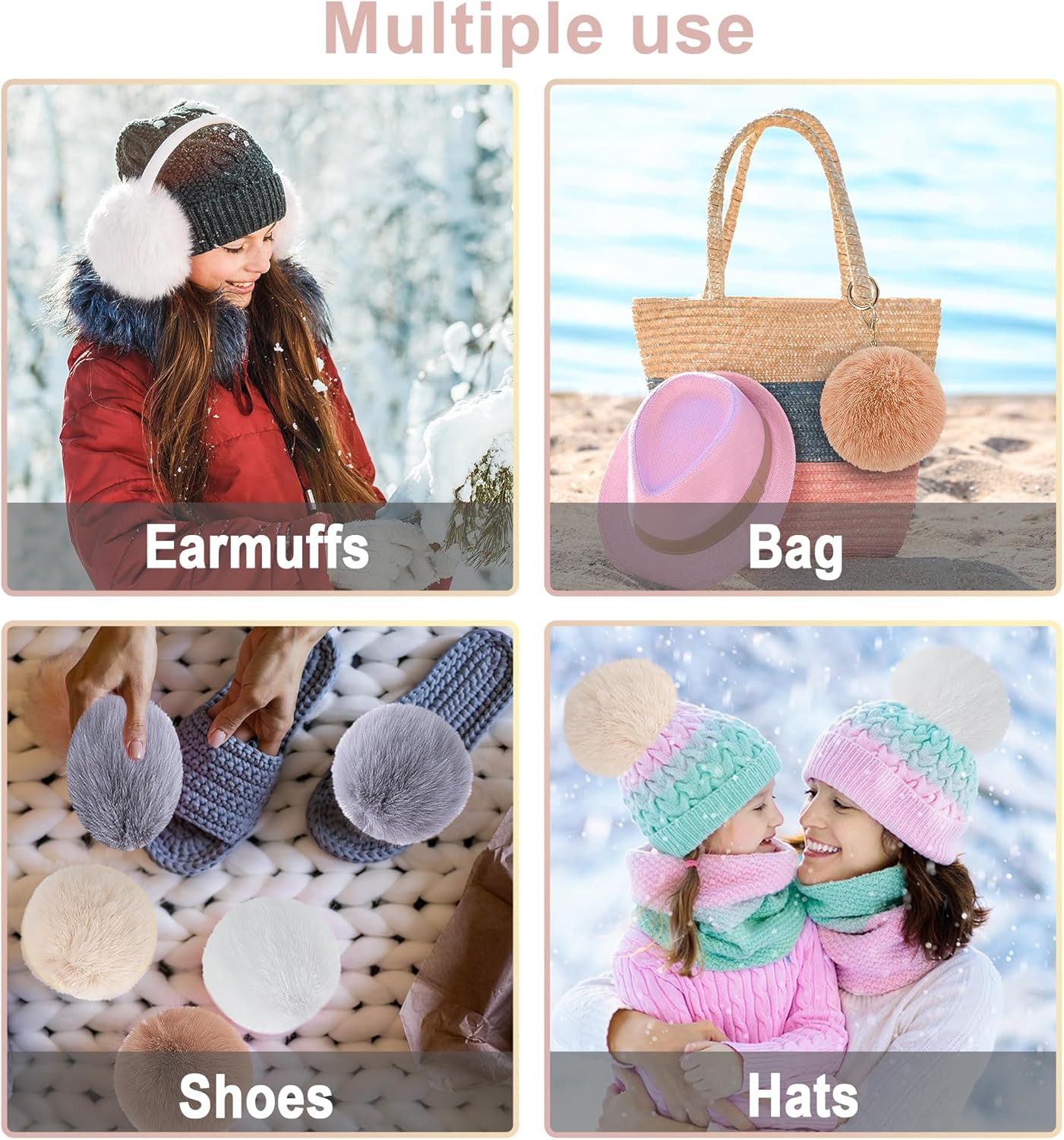 BQTQ 6 Pieces 5 Inch Large Faux Rabbit Fur Pom Pom Balls with Elastic Loop DIY Fluffy Pompoms for Hats Beanie Shoes Bags Keychain Accessories, 6 Soft Colors - Image 5