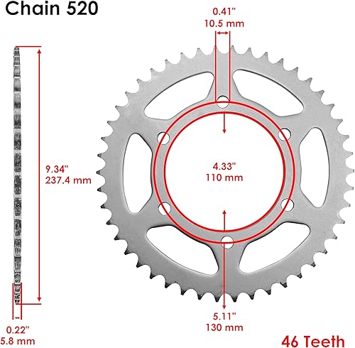 Miniatura 2 de Caltric Piñón de cadena de rueda trasera compatible con Kawasaki 300 Versys-X KLE300 2017-2023 46 dientes