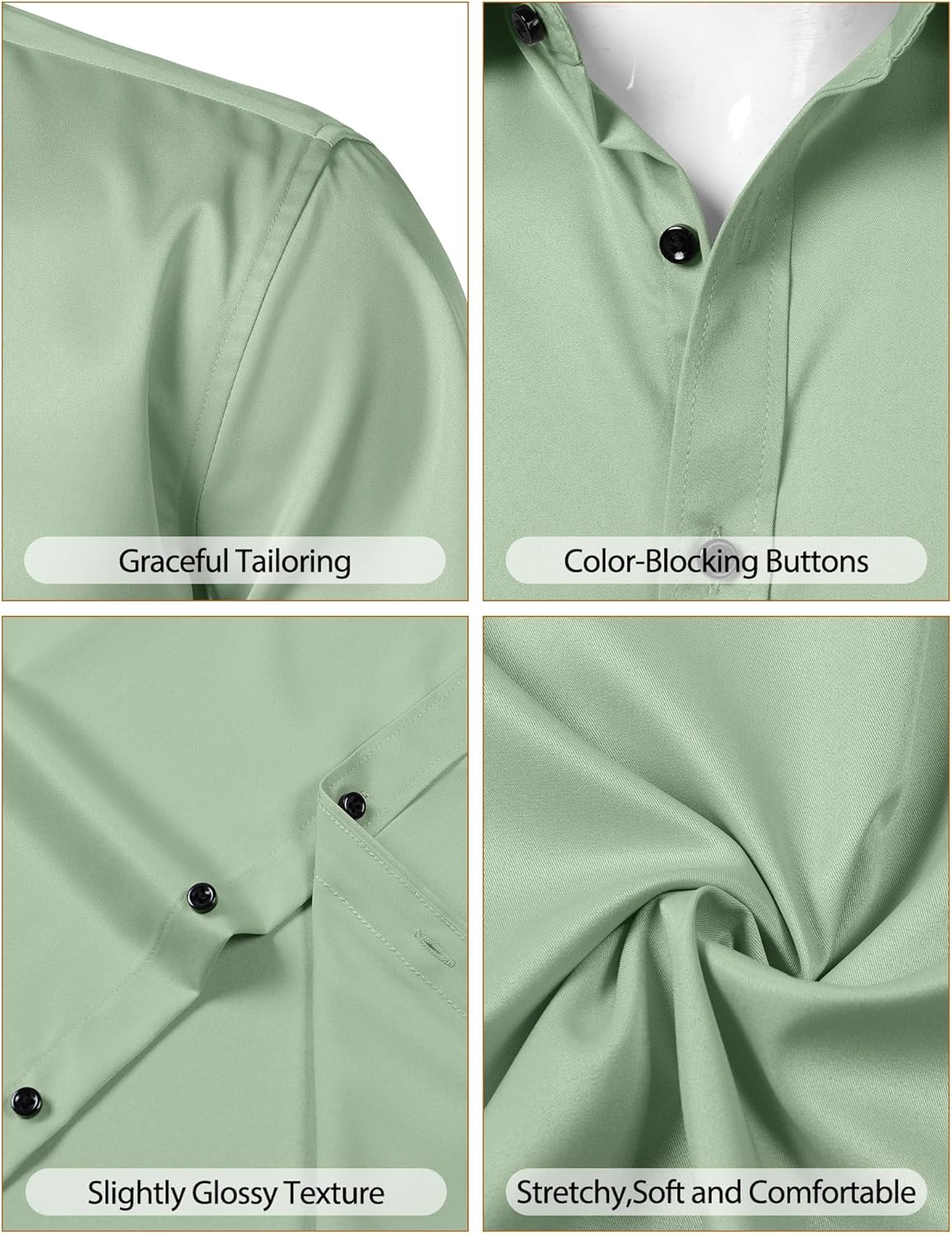 ZEROYAA Men's Short Sleeve Dress Shirt Casual Wrinkle Free Stretch Modern Slim Fit Button Down Shirts - Image 5