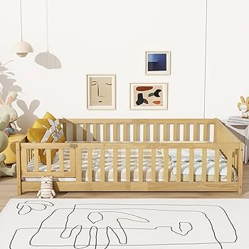 Amazon.com: Full Size Floor Bed with Slats and Fence for