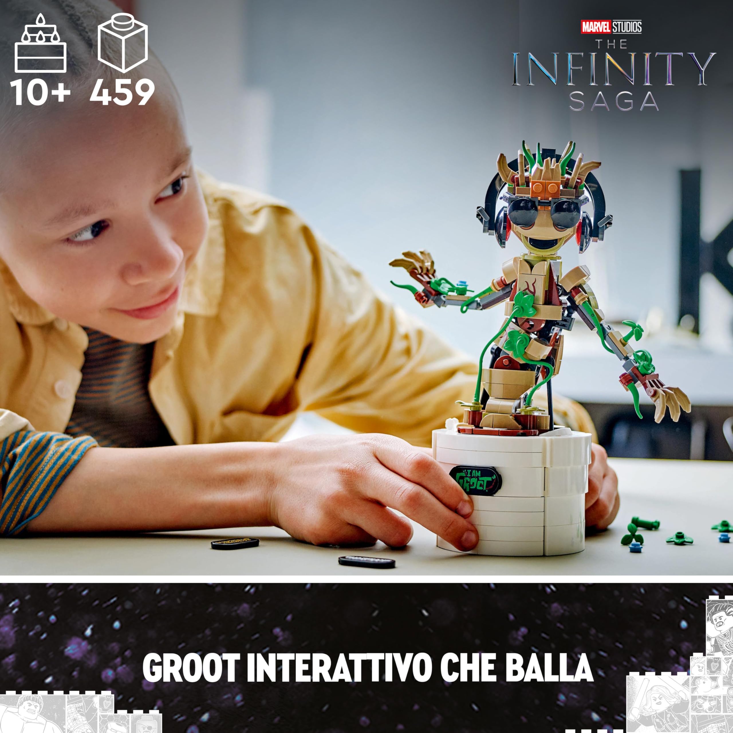 LEGO Marvel Groot Ballerino, Personaggio Giocattolo da Costruire con Funzione Danzante, Giochi Animati per Bambini e Bambine da 7 Anni in su, Idea Regalo Supereroe Avengers da Collezione 76297