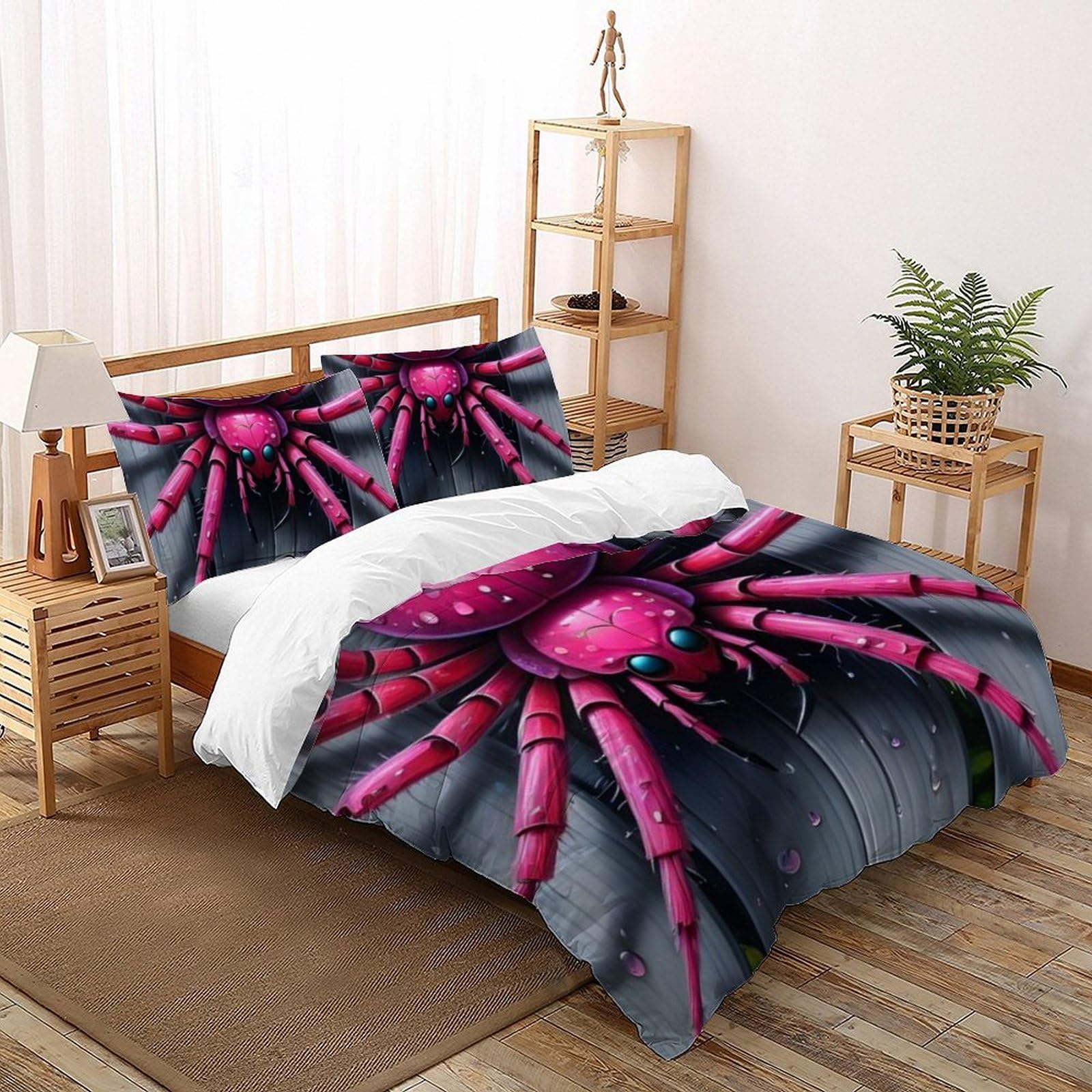 Housse de couette double rose araignée microfibre anti-plis lit fille 3D