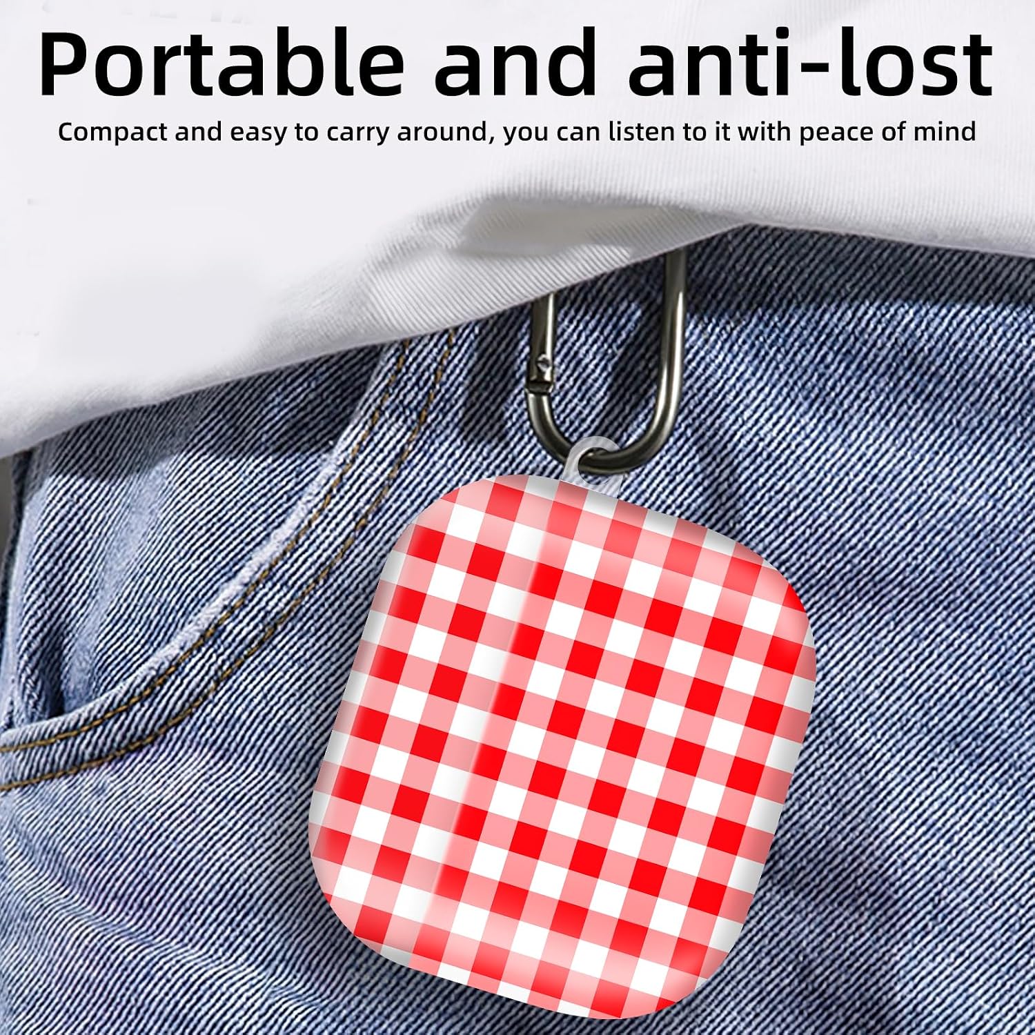 Compatible with AirPod 4th Generation 2024 Case, Shockproof Anti-Drop Protective Cover, Cute Case for Women Men with Keychain(Red White Checkered) image 5