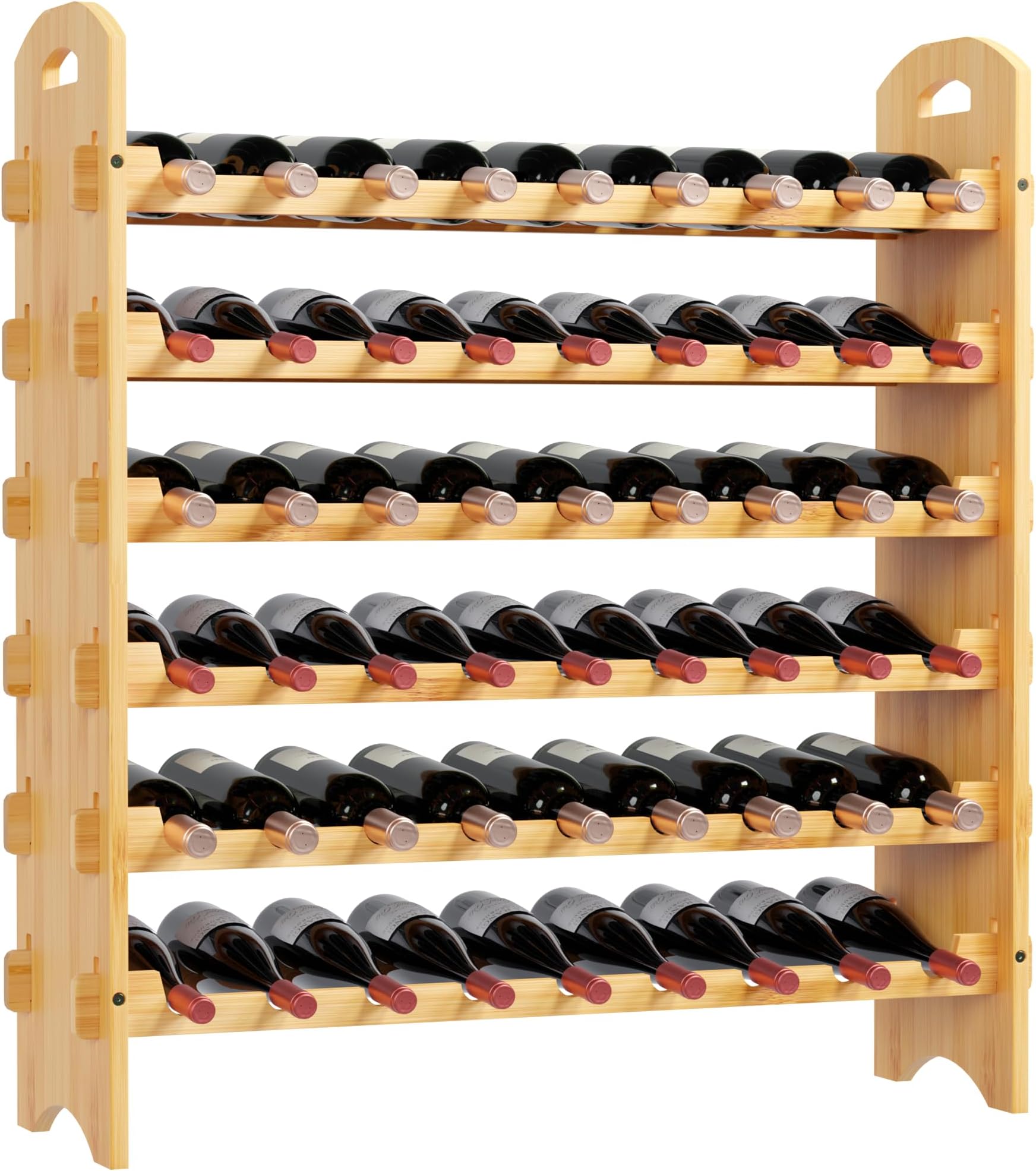 Ruichang Wine Racks Free Standing Floor，Bamboo Wobble-Free Wine Storage Display Shelf Wine Bottle Holder for Kitchen, Cabinet, Dining, and Living Room(Six-Tier, 54 Bottle Capacity)