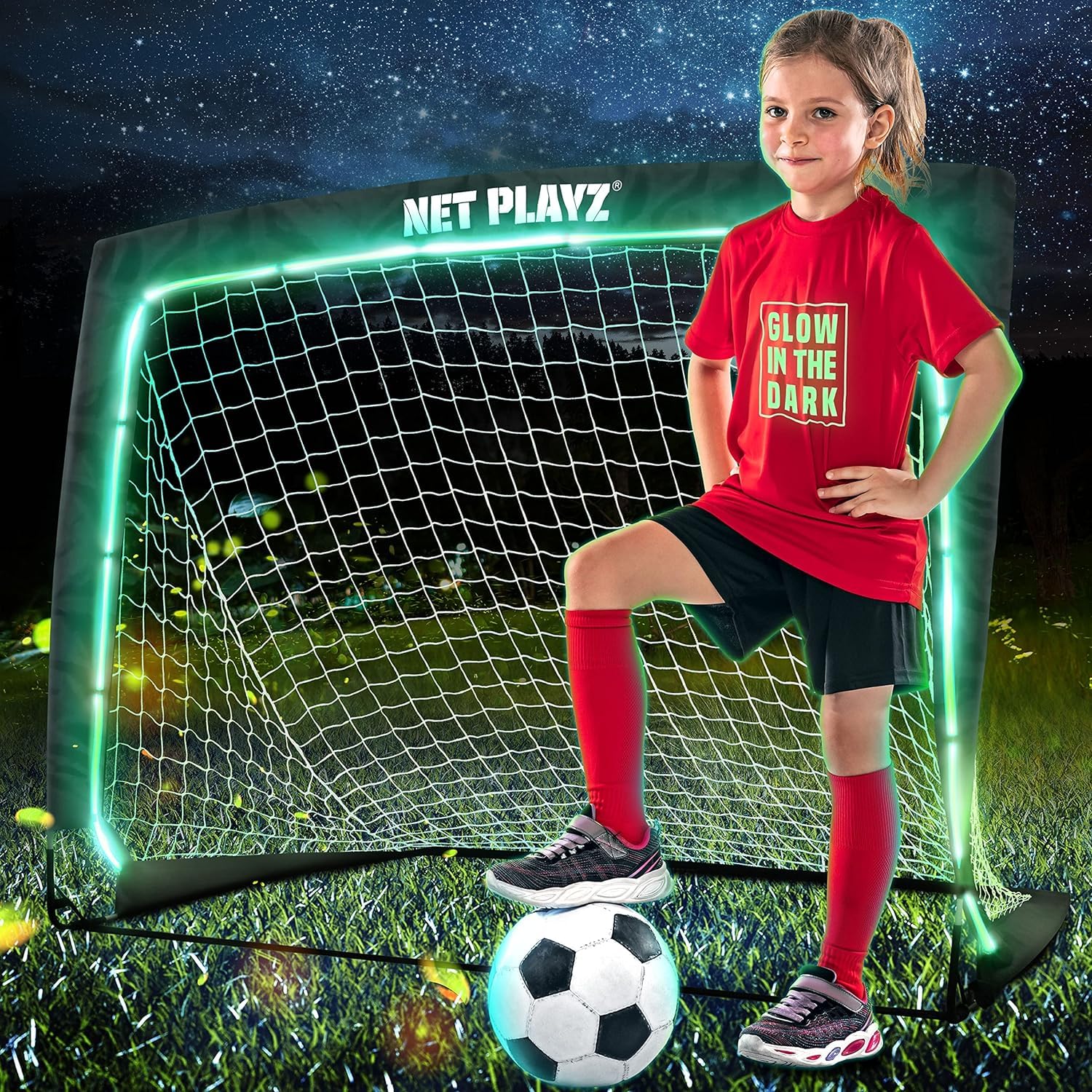 Red de fútbol para regalos, porterías de fútbol iluminadas, brillan en la oscuridad, porterías de fútbol portátiles y emergentes