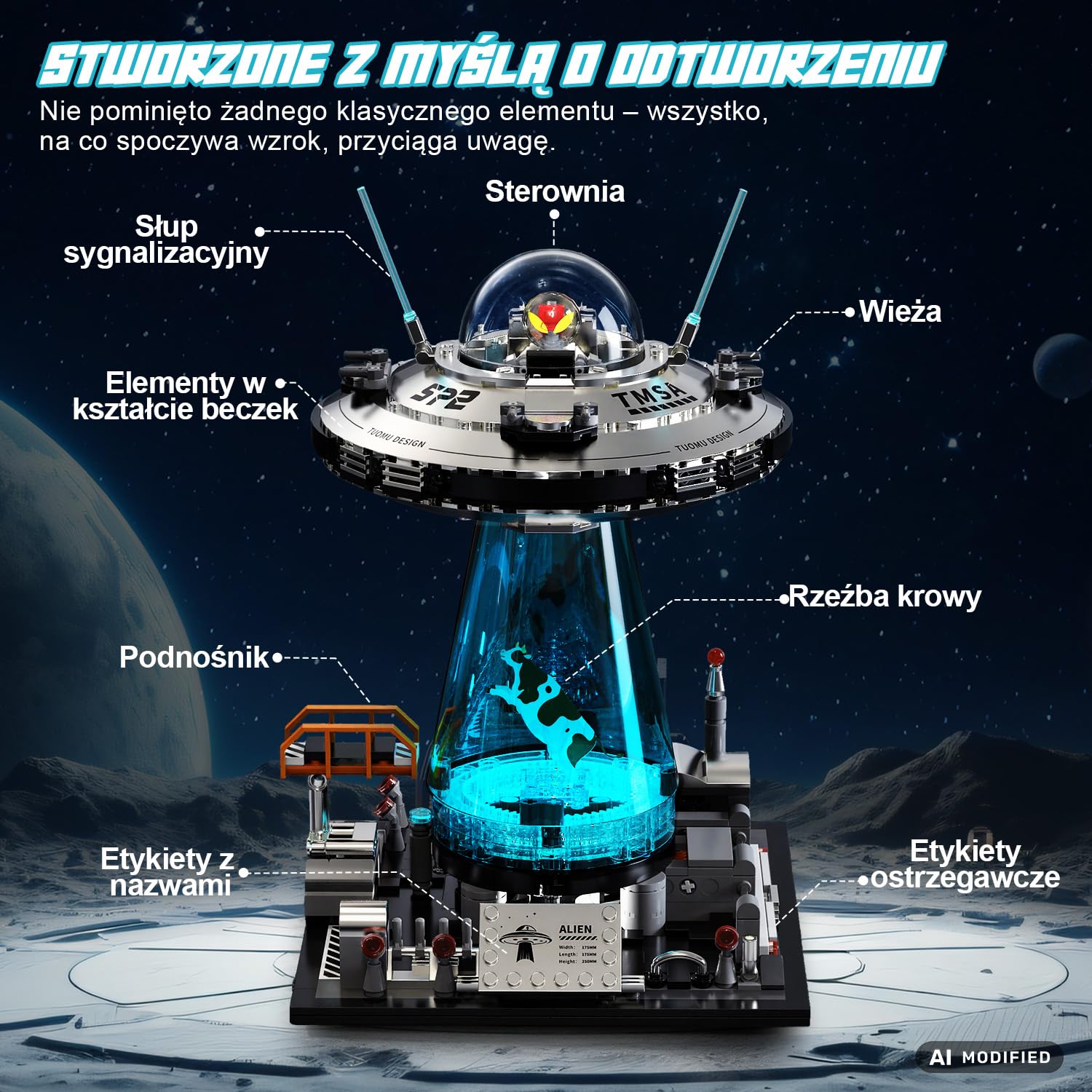 Zestaw konstrukcyjny Technic – model statku kosmicznego z UFO i podświetleniem, 782 elementy, Technic – kosmos, dla dzieci