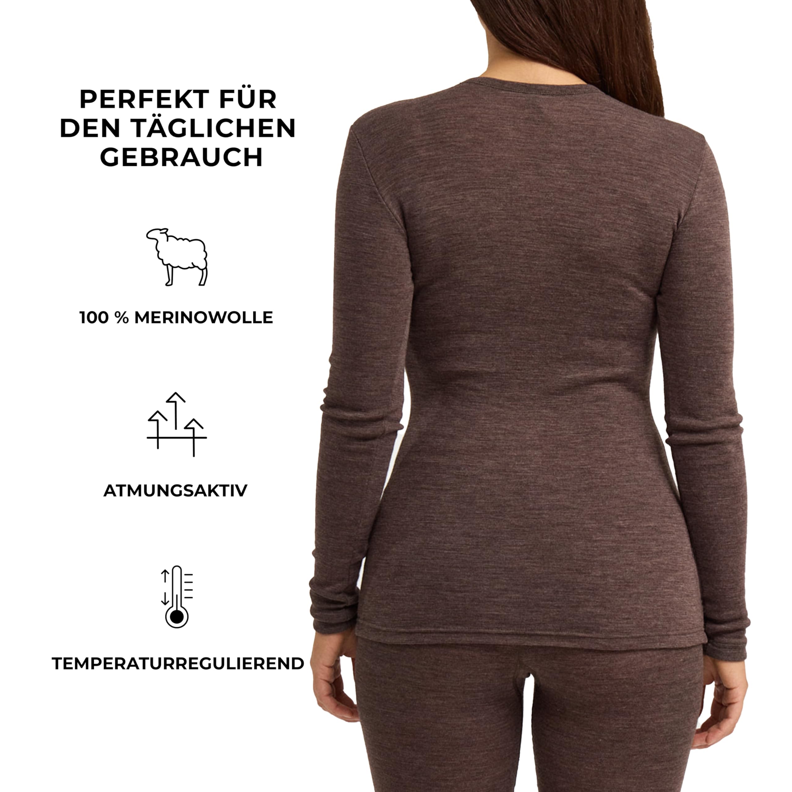 Dilling Damen Merinowolle Langarmshirt hoher Rundhals Baselayer temperaturregulierend atmungsaktiv