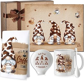 Vabean 5-teiliges Kaffee-Zwergen-Bar-Zubehör-Geschenk-Set – inklusive Abtropfmatte, Handtuch, Tasse, Löffel und Löffelablage, Kaffeeliebhaber-Geschenkbox für Frühling, Sommer, Zuhause, Küche, Bar,