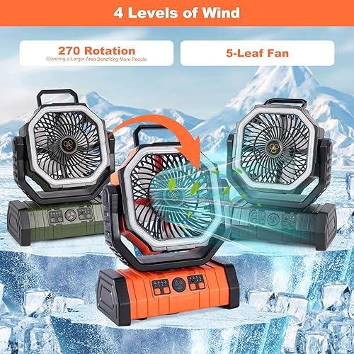 Miniatura 5 de Ventilador solar de campamento de 20000 mAh con panel solar de 10 W, banco de energía solar recargable para exteriores, linterna LED, ventilador