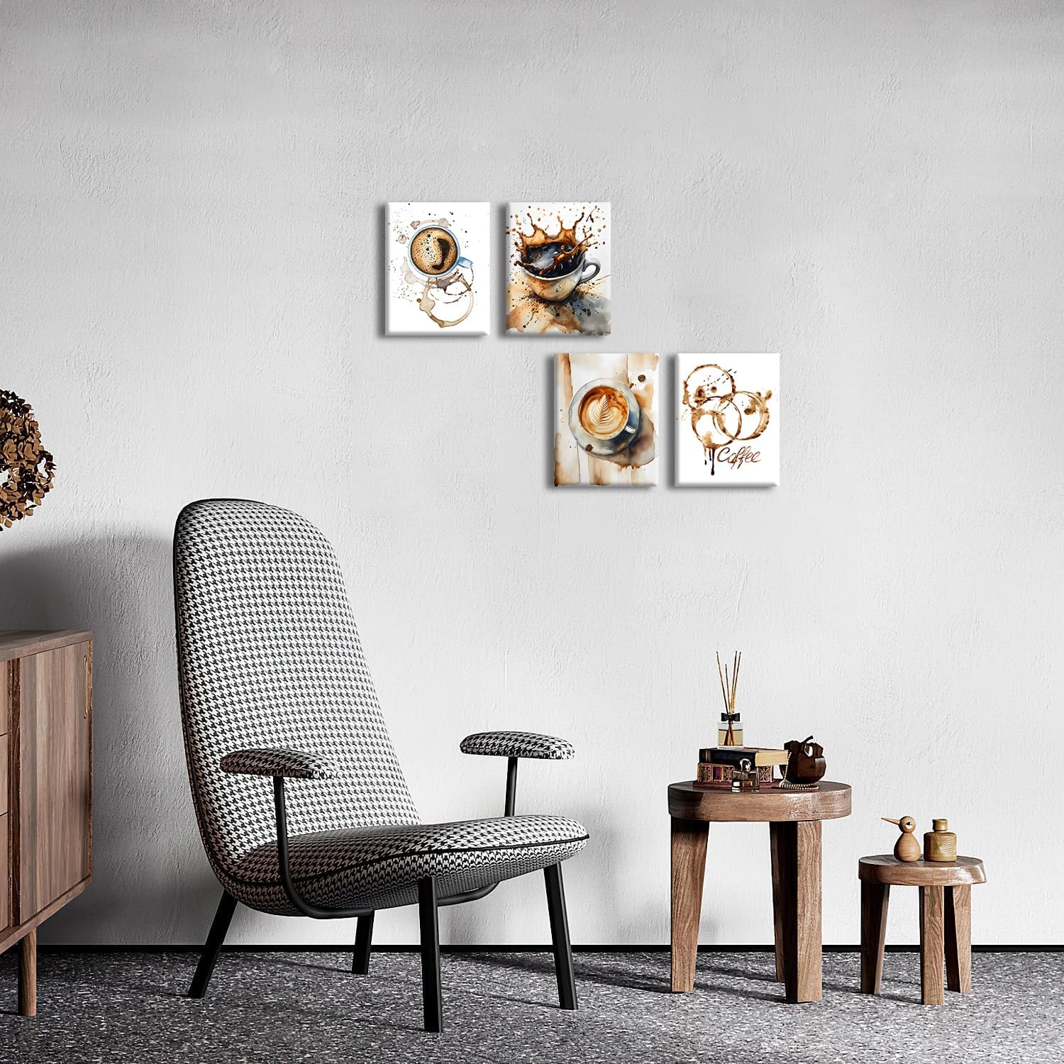 Framed Coffee Print Wall Art Set of 4 Watercolor Brown Coffee Art Prints for Shop,Office,Kitchen Wall Art Pictures 8" x 10"Inches