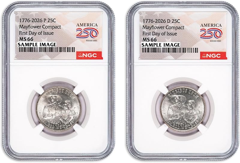2026 P, D Mayflower Compact Quarter NGC MS 66 2-Coin Set - Semiquincentennial NGC MS66