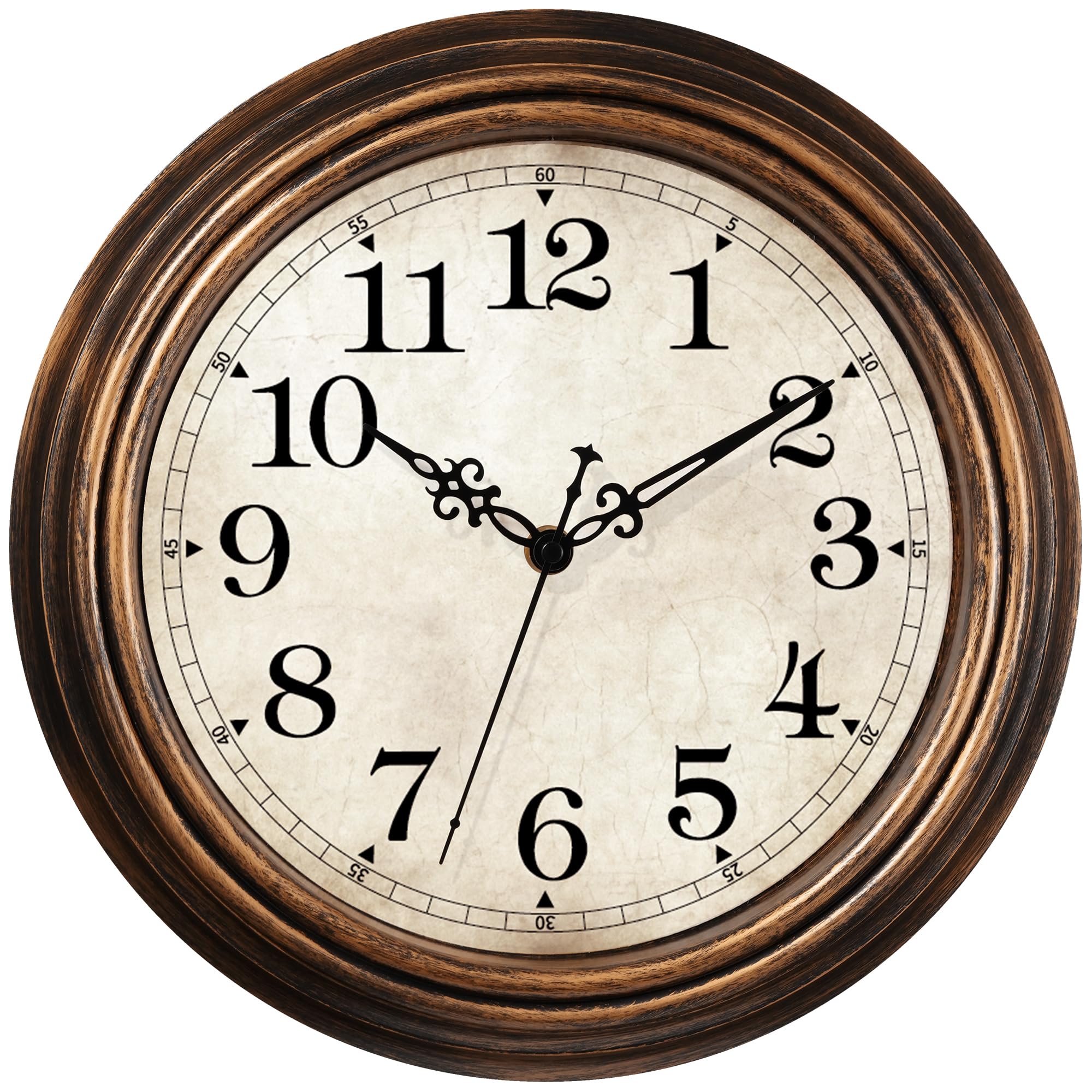 HYLANDA Wall Clock - 12 Inch Vintage Wall Clocks Battery Operated - Retro Silent Non Ticking - Decorative Living Room Home Kitchen School Office(Bronze)