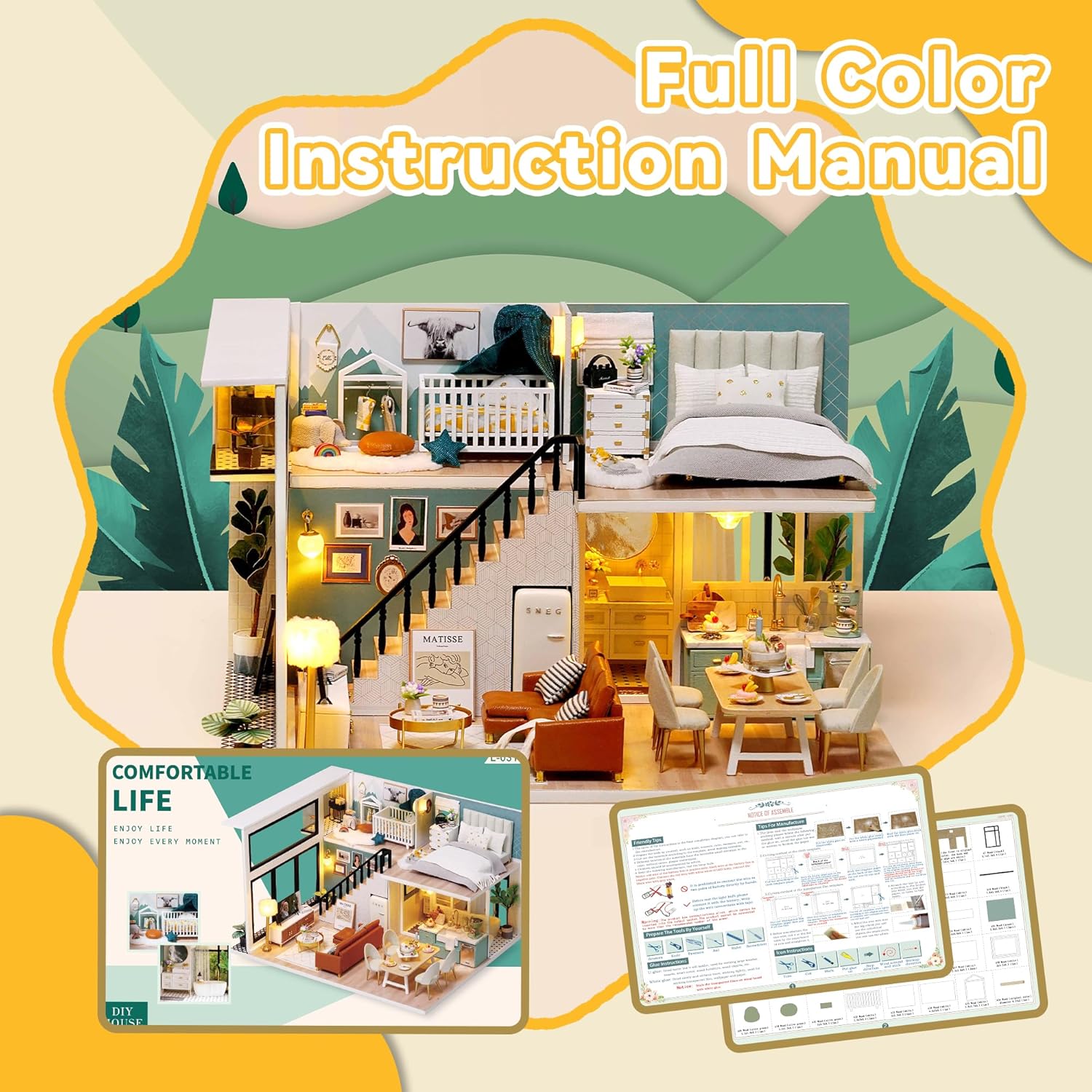 Flever Dollhouse Miniature DIY House Kit Creative Room with Loft Apartment Scene for Romantic Artwork Gift (Comfortable Life)