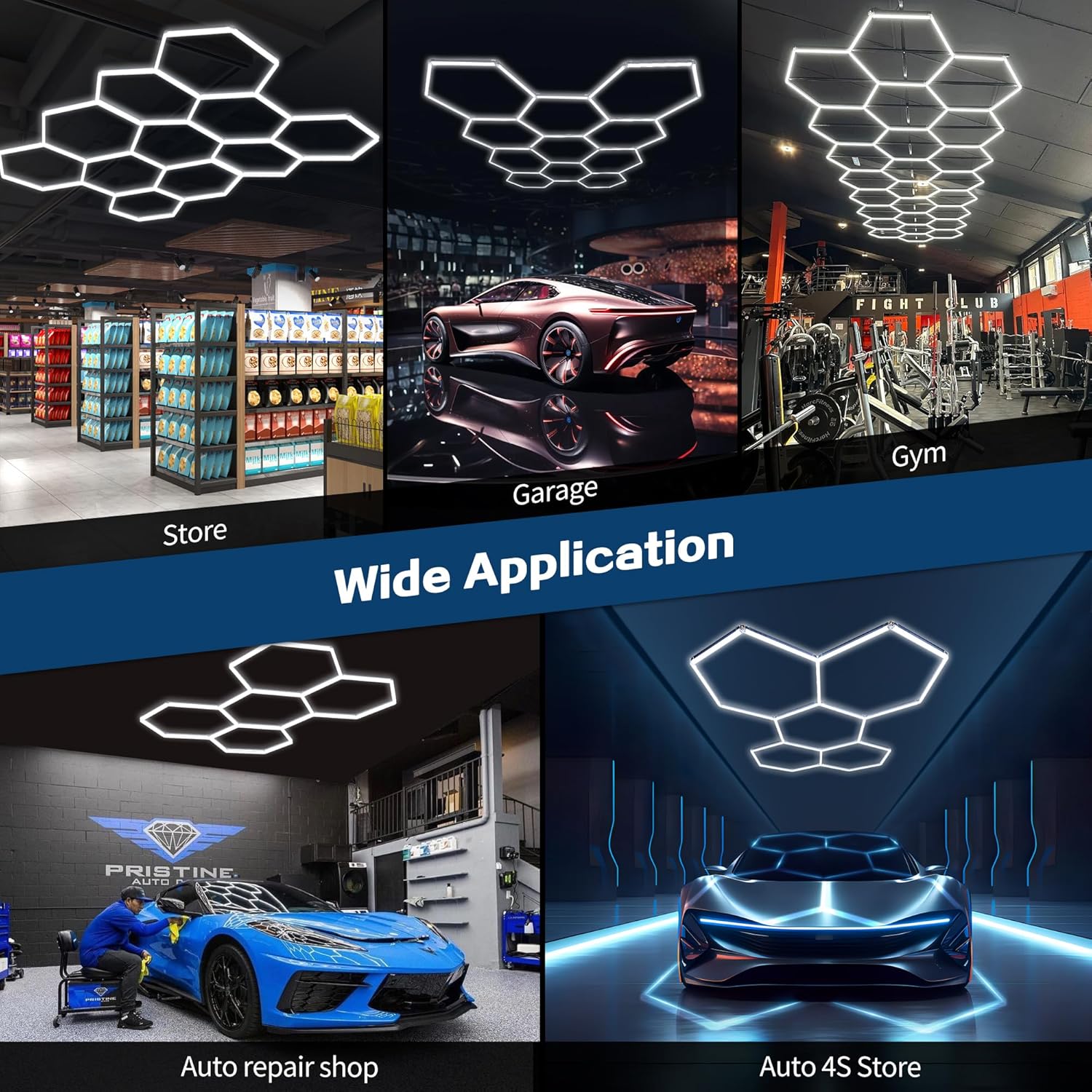 Hexagon Garage Lights 240W 26400LM - 25 Pack Super Bright LED Honeycomb Ceiling Lights for Garage, Workshop, Gym, Car Detailing, Barber & Auto Shops