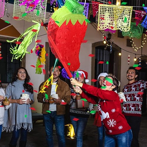 Miniatura 4 de Meooeck Piñata de chile rojo con palito de piñata y venda, piñata divertida para fiesta de festivales de pimiento picante, decoración de fiesta de