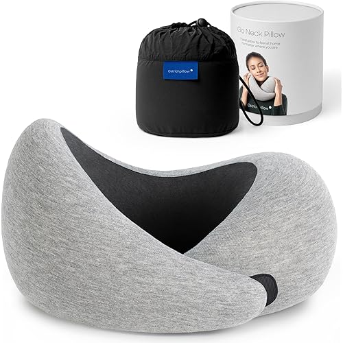 Ostrichpillow Go Neck Pillow, Travel Pillows for Airplanes, Premium Memory Foam Travel Pillow, 360º Ergonomic Design, Asymmetrical Sides, Travel Bag Included, Washable Modal Cover