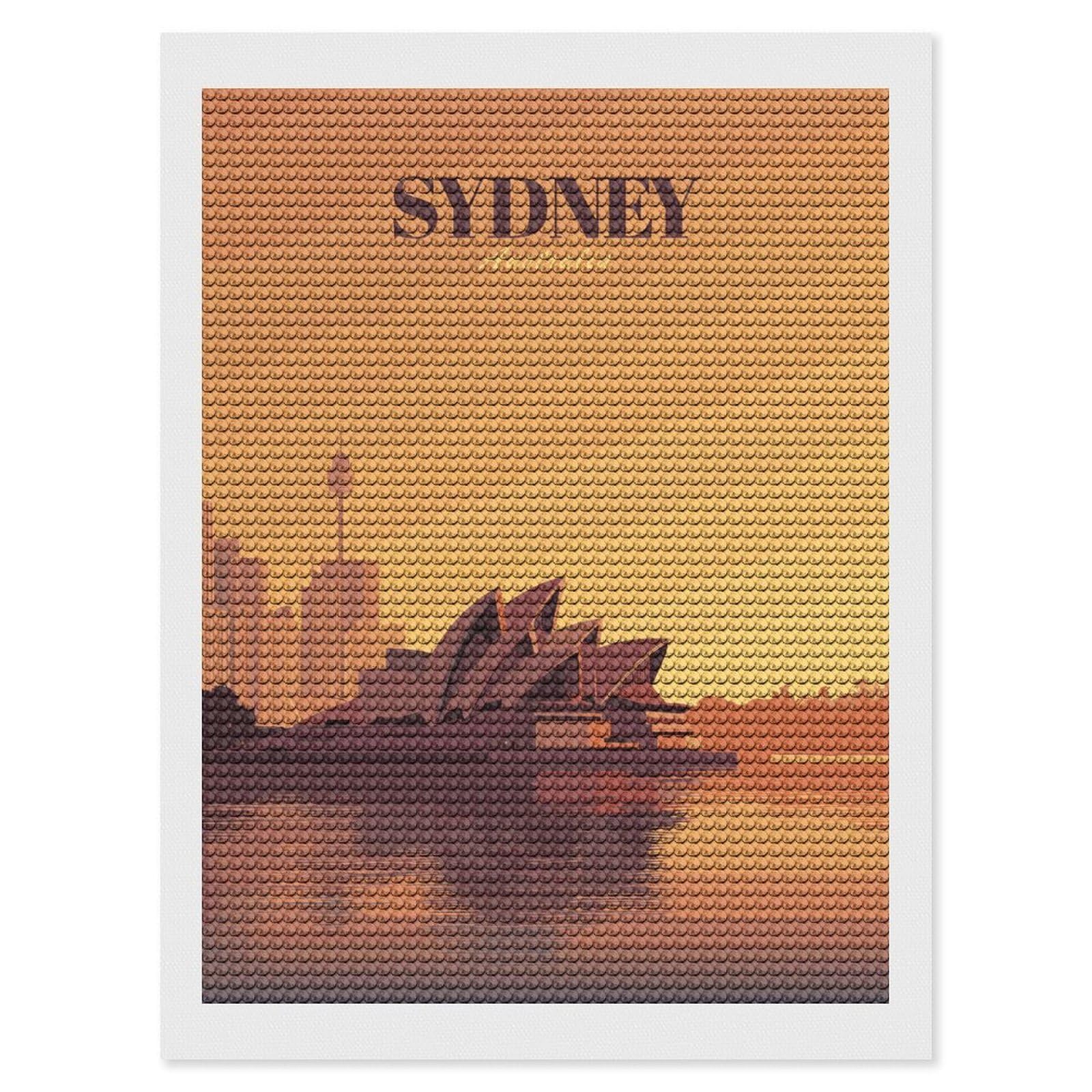 Junmoney Sydney, Australia Skyline Illustration Diamond Painting Canvas Kit 12"x16", Leisure Activity, Aesthetic Room Decor, with Tool Kit, DIY, Gift