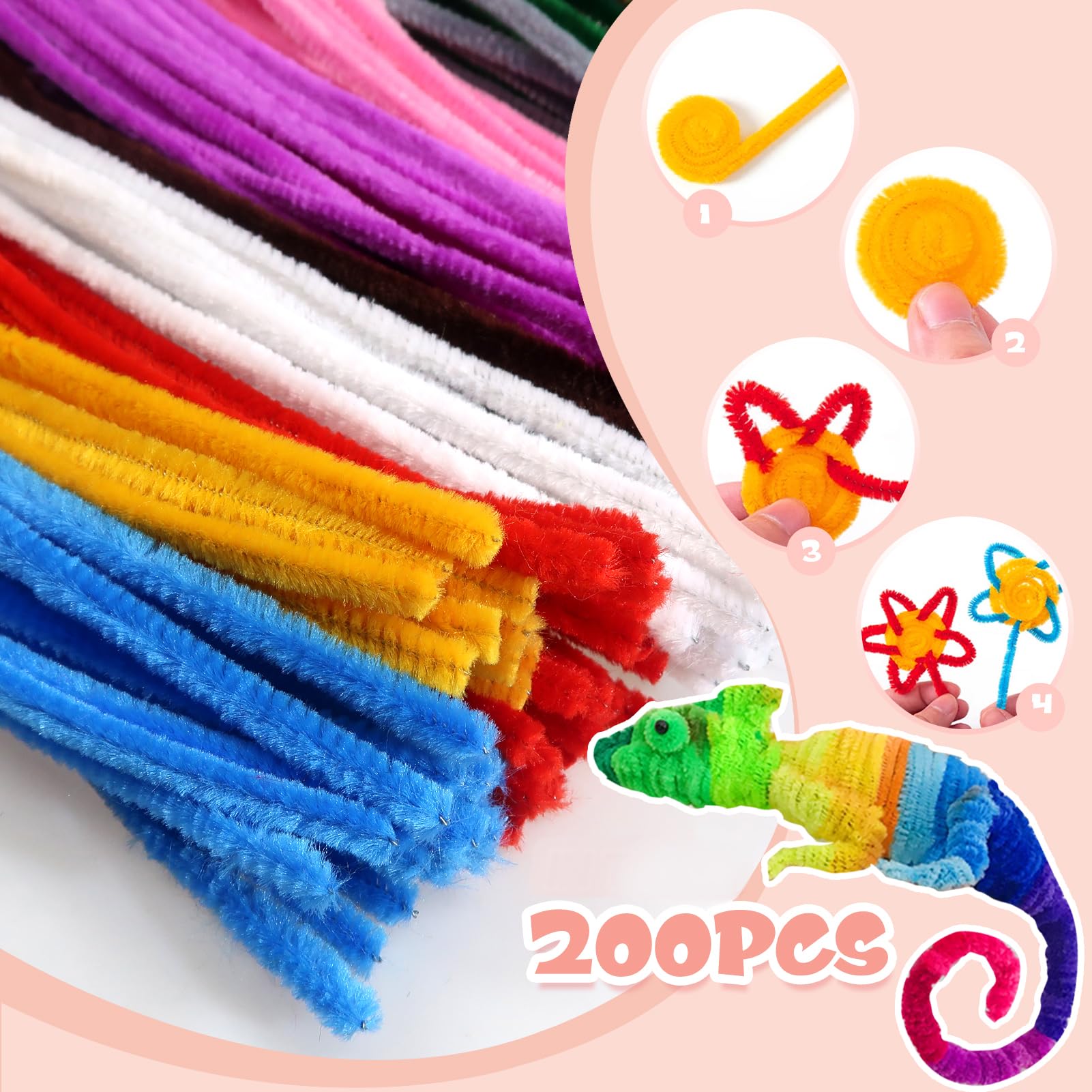 Fils De Chenille 200 Pièces Tiges De Chenille Tiges Chenille