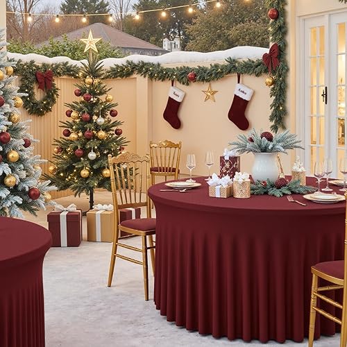 Miniatura 22 de Mantel redondo de 60 pulgadas blanco con borde elástico – Mantel ajustado sin arrugas y lavable para mesa redonda de 5 pies, mantel reutilizable