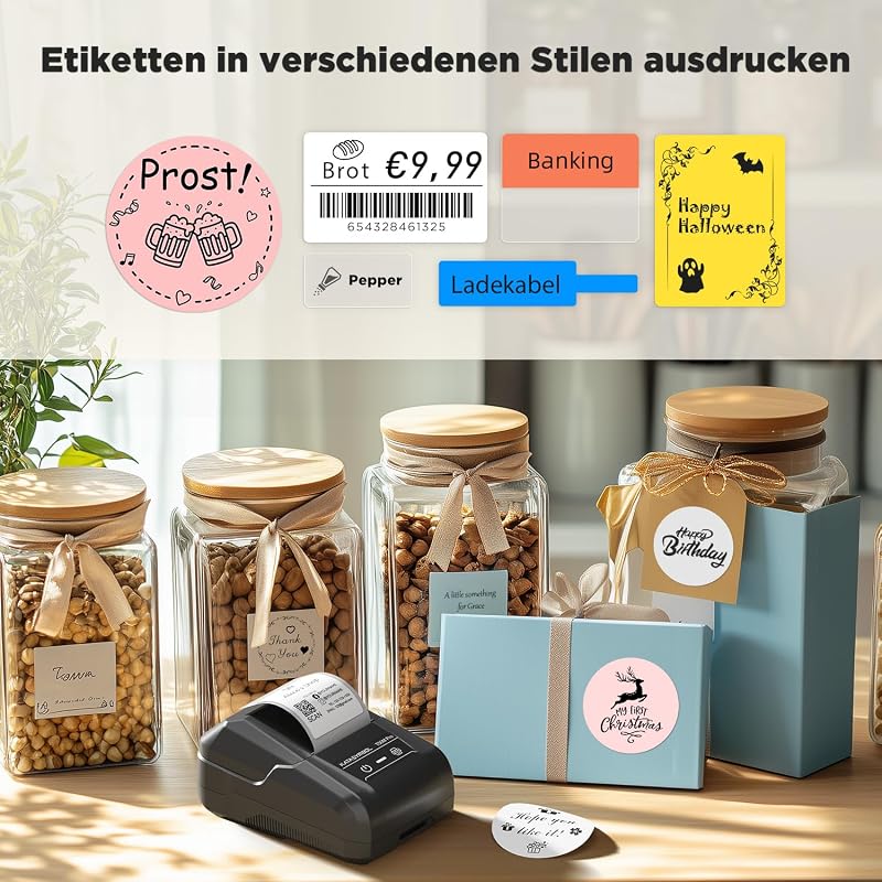 Imprimantă de etichete Bluetooth SUPVAN T50M Pro cu etichete late rezistente la apă, compatibilă cu dispozitive mobile și PC, pentru afaceri, birou, școală și acasă