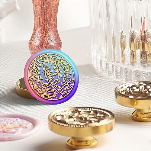 Miniatura 6 de MAYJOYDIY Sello botánico de cera de hojas de 1.181 in, sello de cabeza de latón extraíble para invitación de boda, envoltura de regalos, sobres,