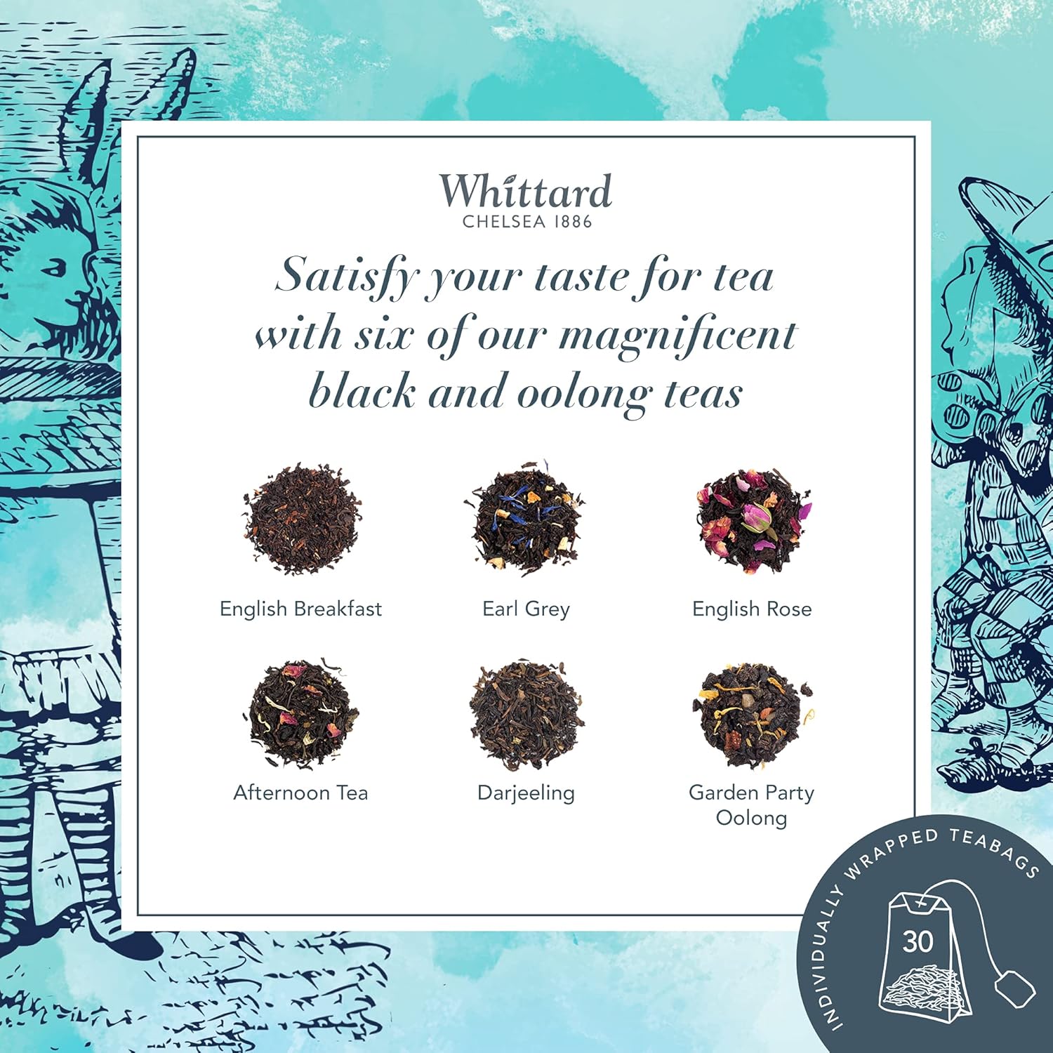 Whittard of Chelsea - Alice's Curious Collection of Tea - Gift Box Includes 5 Black Teabags & 1 Oolong Teabag (6 Teabags, 1 Box)