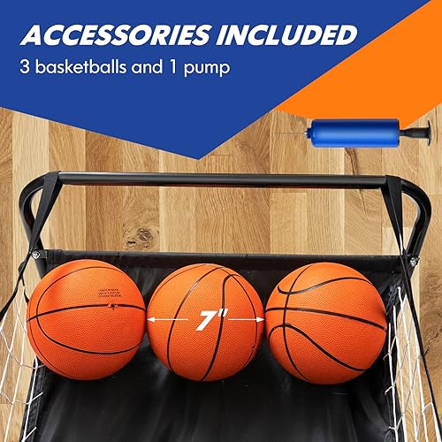 Miniatura 7 de Goplus Juego de baloncesto plegable para interiores, máquina de juegos de disparos individuales de baloncesto electrónico con 3 bolas, marcador LED