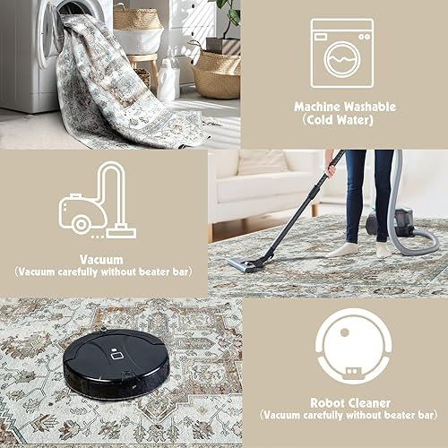 Miniatura 6 de Alfombra tribal bohemia de 5 x 7 pies para sala de estar, suave, antideslizante, lavable, no se desprende, alfombra de sala de estar, comedor,