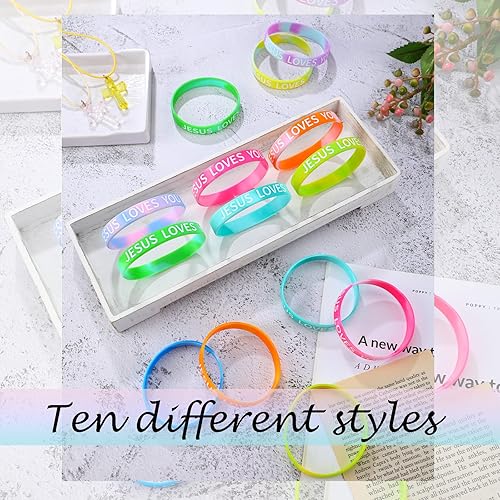 Miniatura 4 de 100 pulseras de silicona con texto en inglés "Jesus Loves You", pulseras de la Biblia, religiosas, motivacionales, cristianas para regalos de