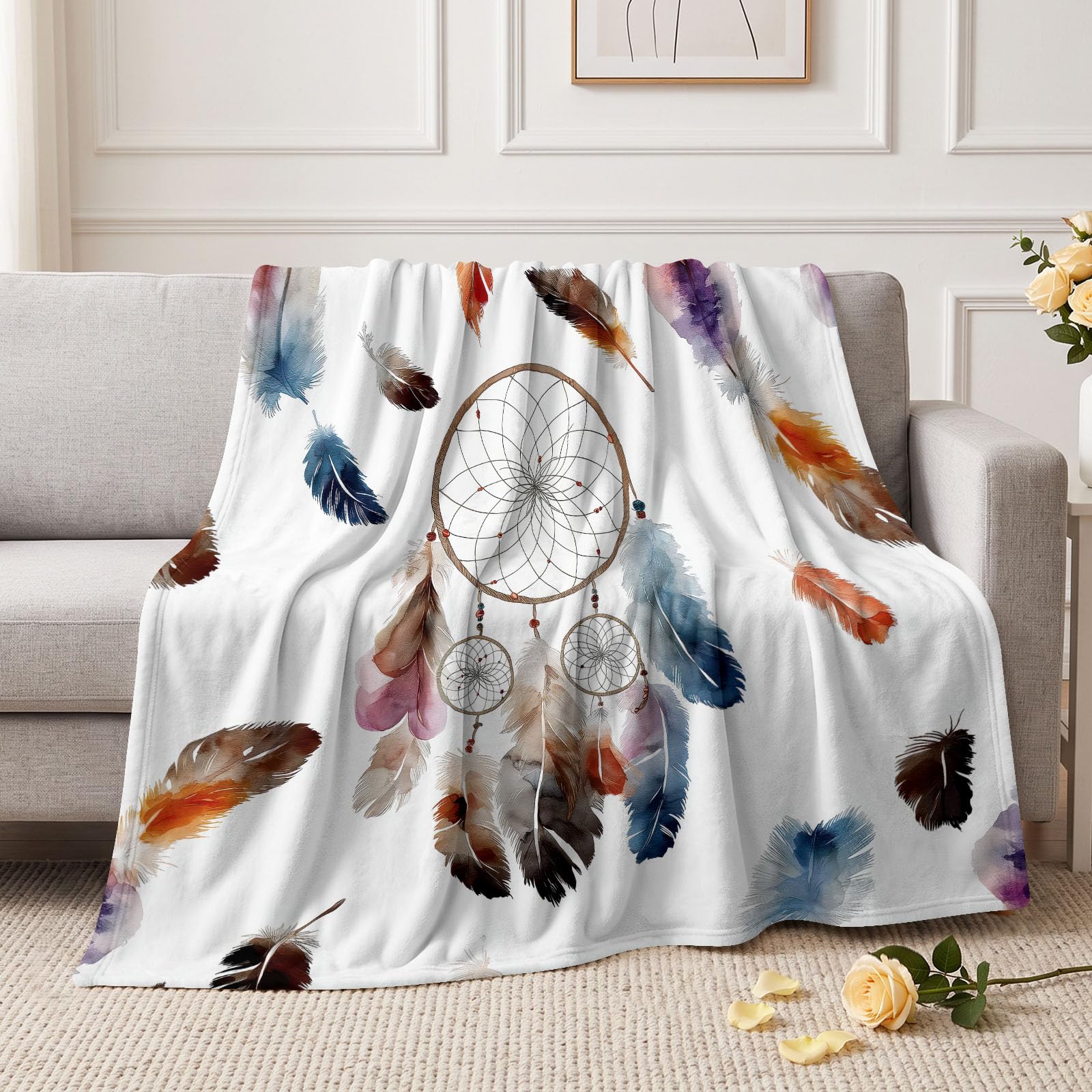 Koc 150 x 200 cm, miękka flanela pluszowa narzuta boho