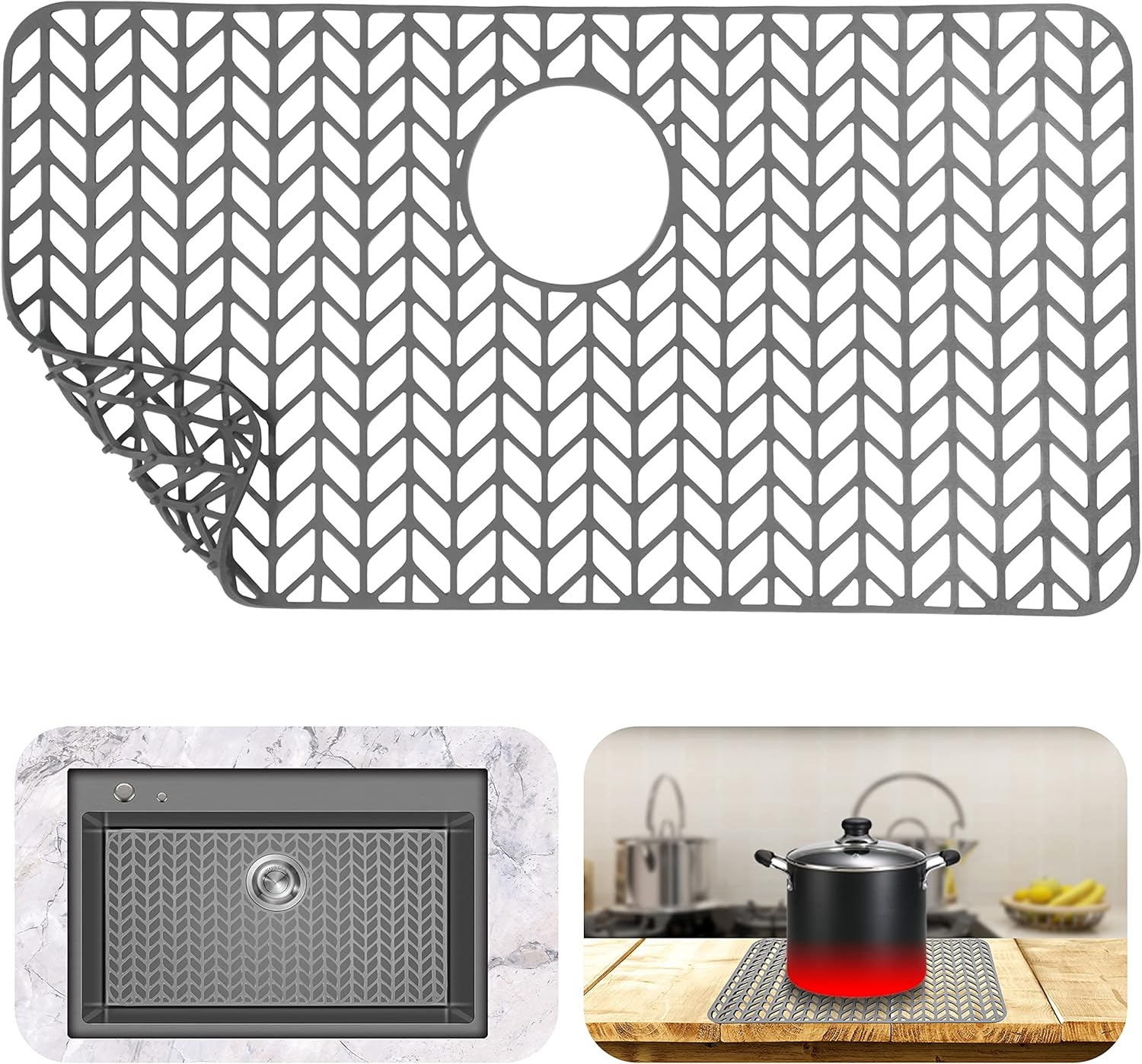 Stainless Steel Porcelain Sink Mat - 28.3''x15.2'', Heat Resistant Non-Slip, Fits Back Drain Kitchen Sink Grid