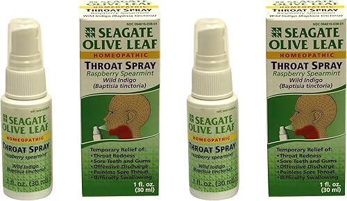 Seagate Productos Aerosol homeopático para la garganta de hoja de olivo (paquete de 2) 1 onza de frambuesa-menta verde disponible en Yaxa Peru