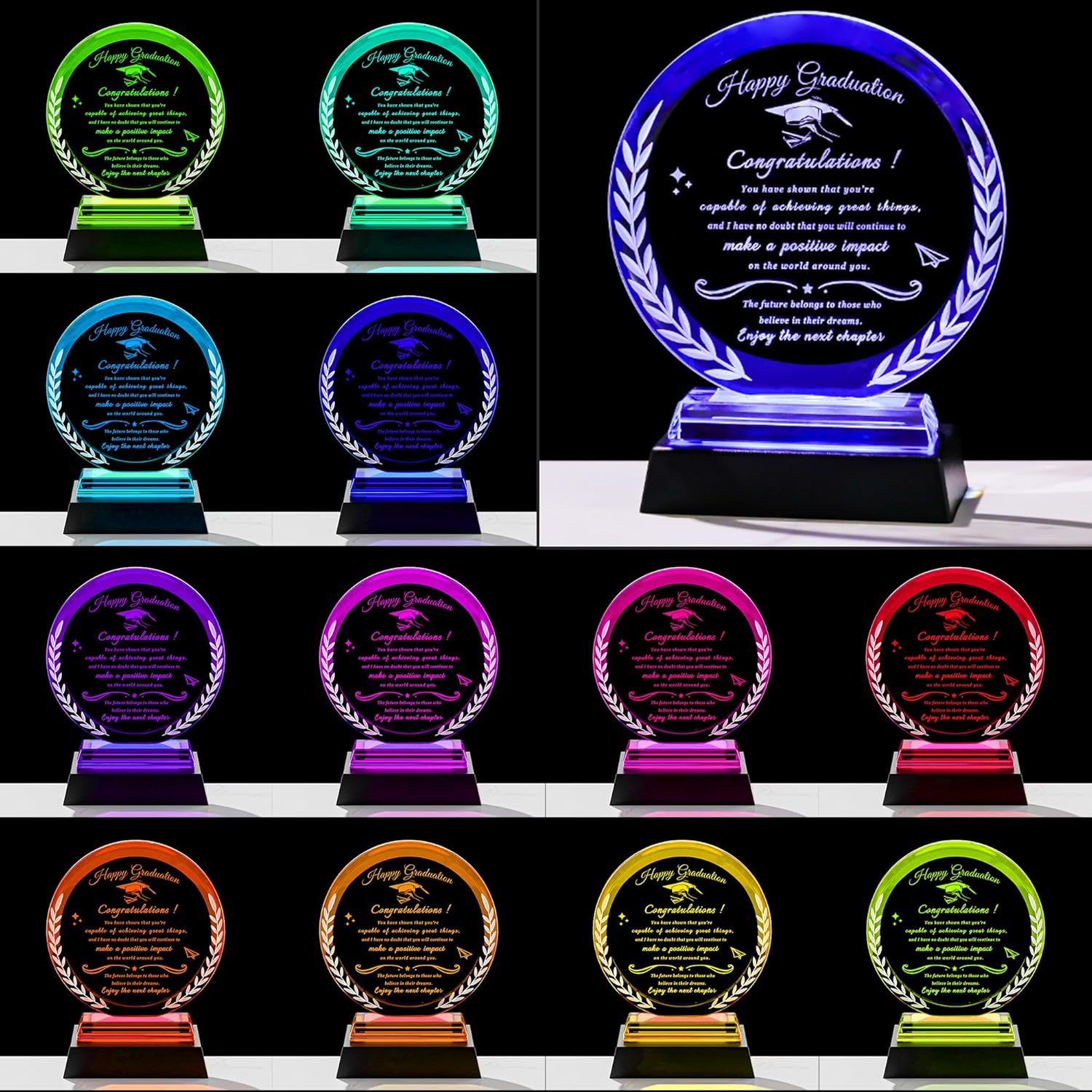 Qianwei Graduation Gifts for Her Him Crystal Plaque Decor with LED Base Class Of 2026 Graduate Gift for University College Middle High School Best Senior Masters Degree Student Graduation Present