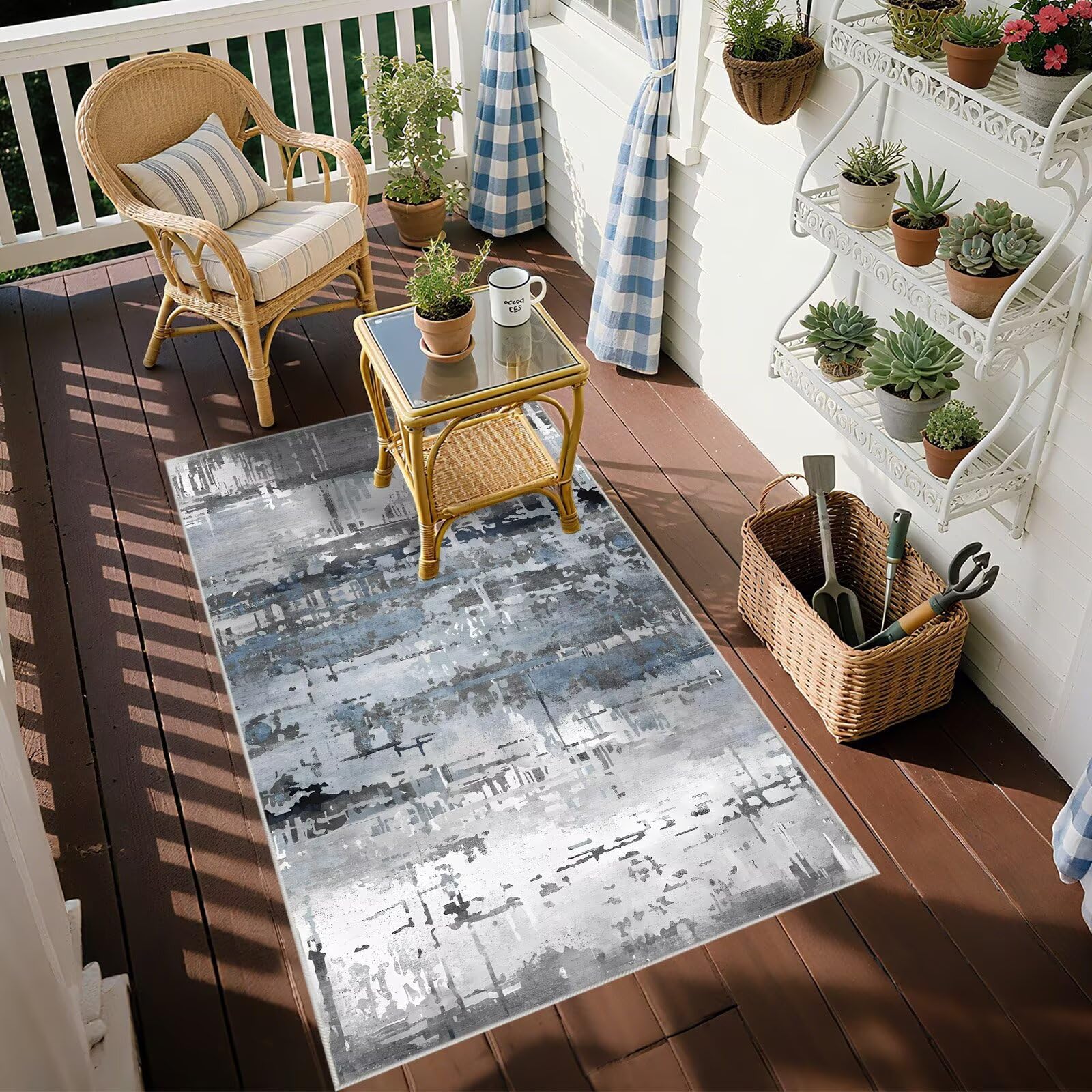 Schlafzimmer antiscivolo Teppich 120 x 140 cm, grigio blu, verblasstes design für Küche & Balkon, Rutschfeste Teppiche für Wohnräume, Modernes Dekor & Komfort