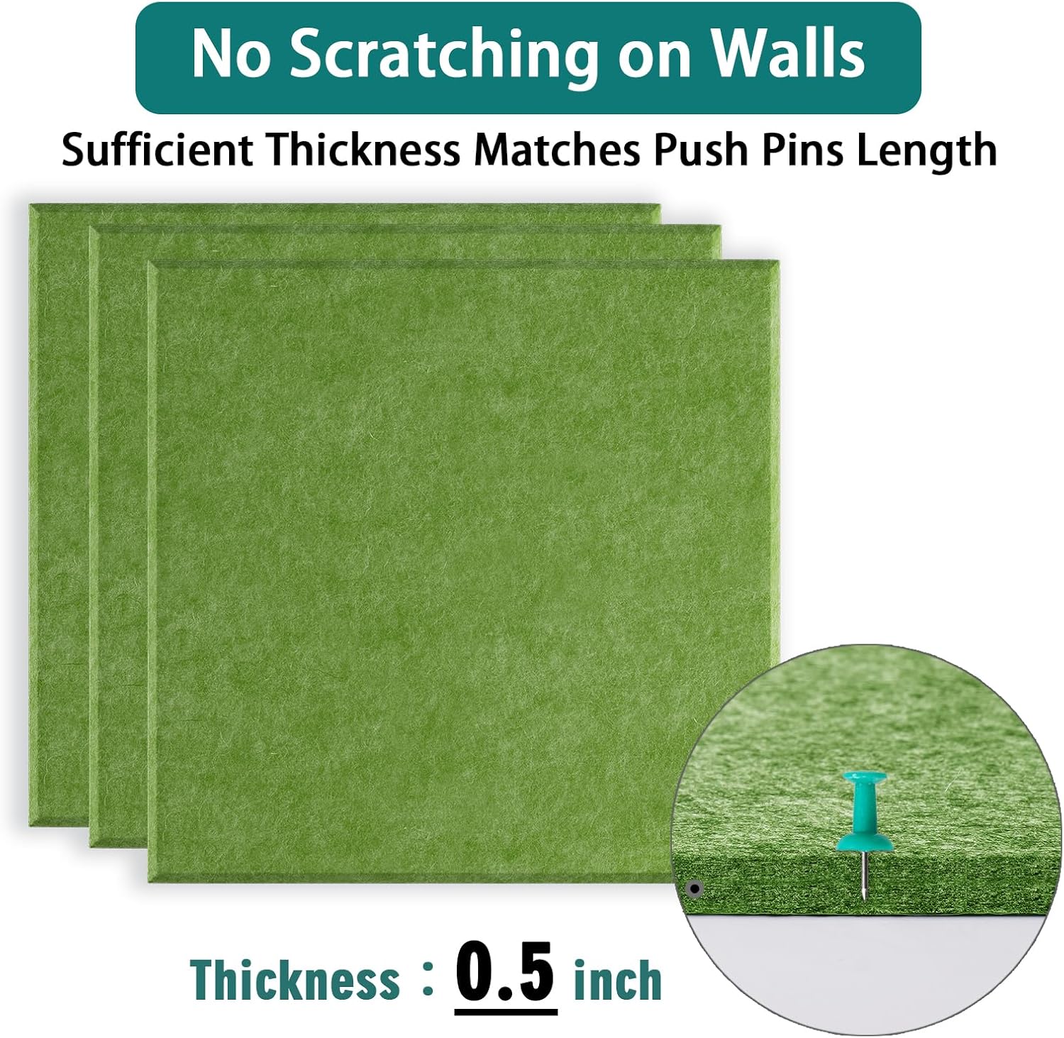 Felt Cork Board for Wall: Extra Large Bulletin Board for Office - 0.5 Inch Thick Corkboard Tiles 6 PCS Green Pin Board Squares Adhesive