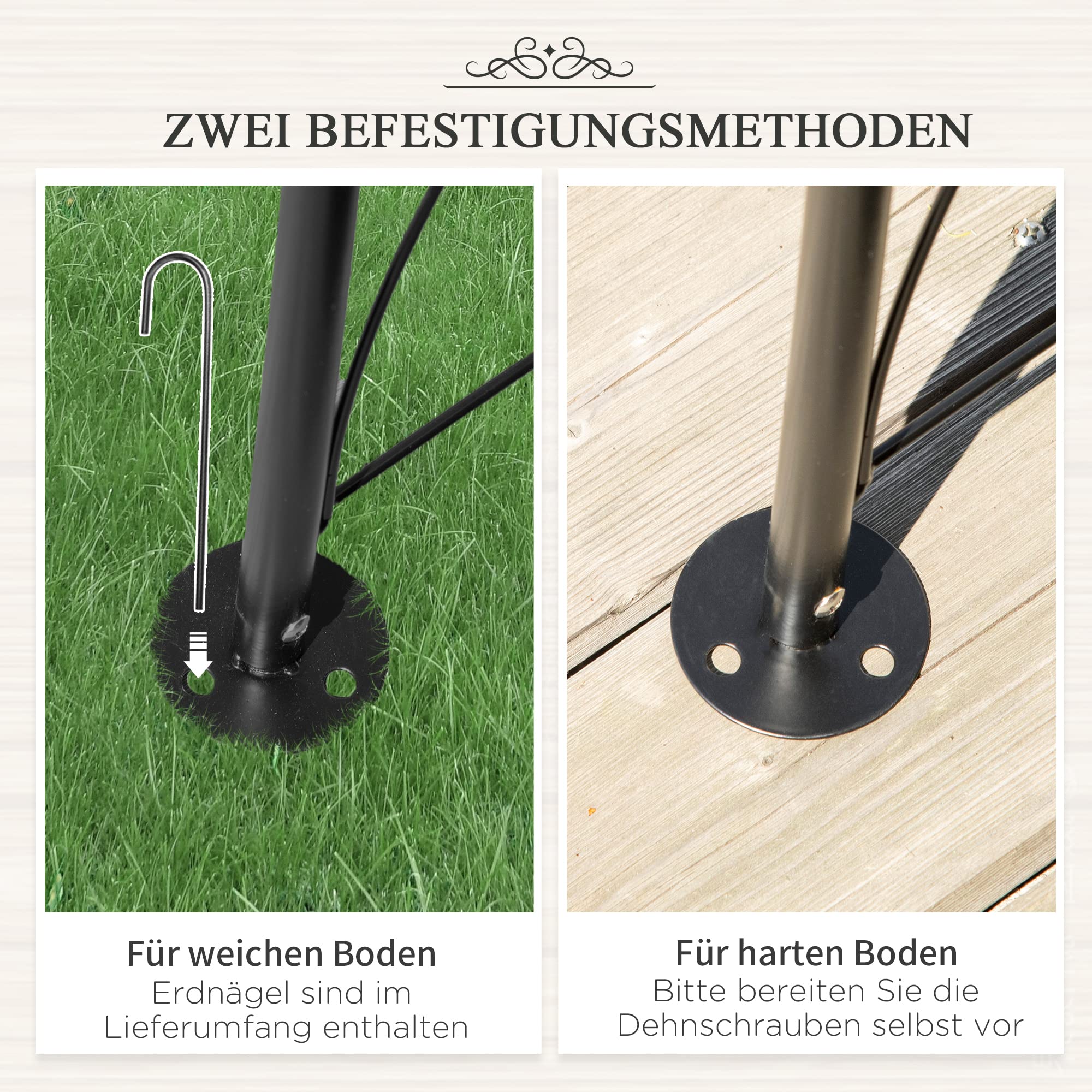 Outsunny Rosenbogen aus Metall Rankhilfe für Kletterpflanzen Gartenbogen mit Spitze Metallstruktur Torbogen Rankbogen für Rosen Bögen Rankgitter Rosenhilfe für Garten 114 x 30 x 230 cm Schwarz