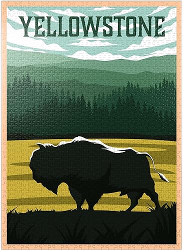 Bisons in Yellowstone National Park Art Deco - Póster vintage de 1000 piezas prémium para adultos