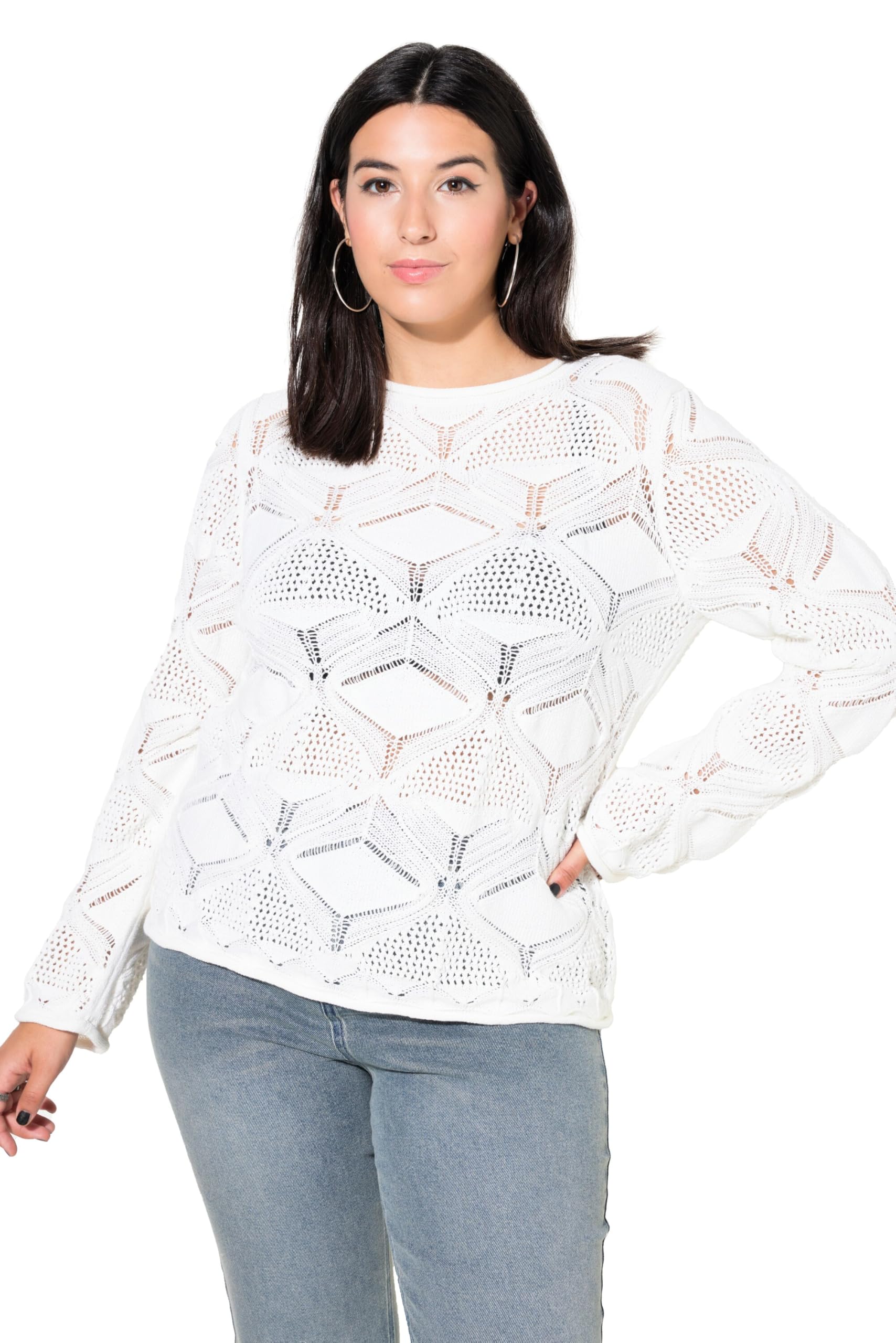 Studio Untold Damen große Größen Übergrößen Plus Size Pullover, Oversized, Ajour-Strick, Rollkanten 834054