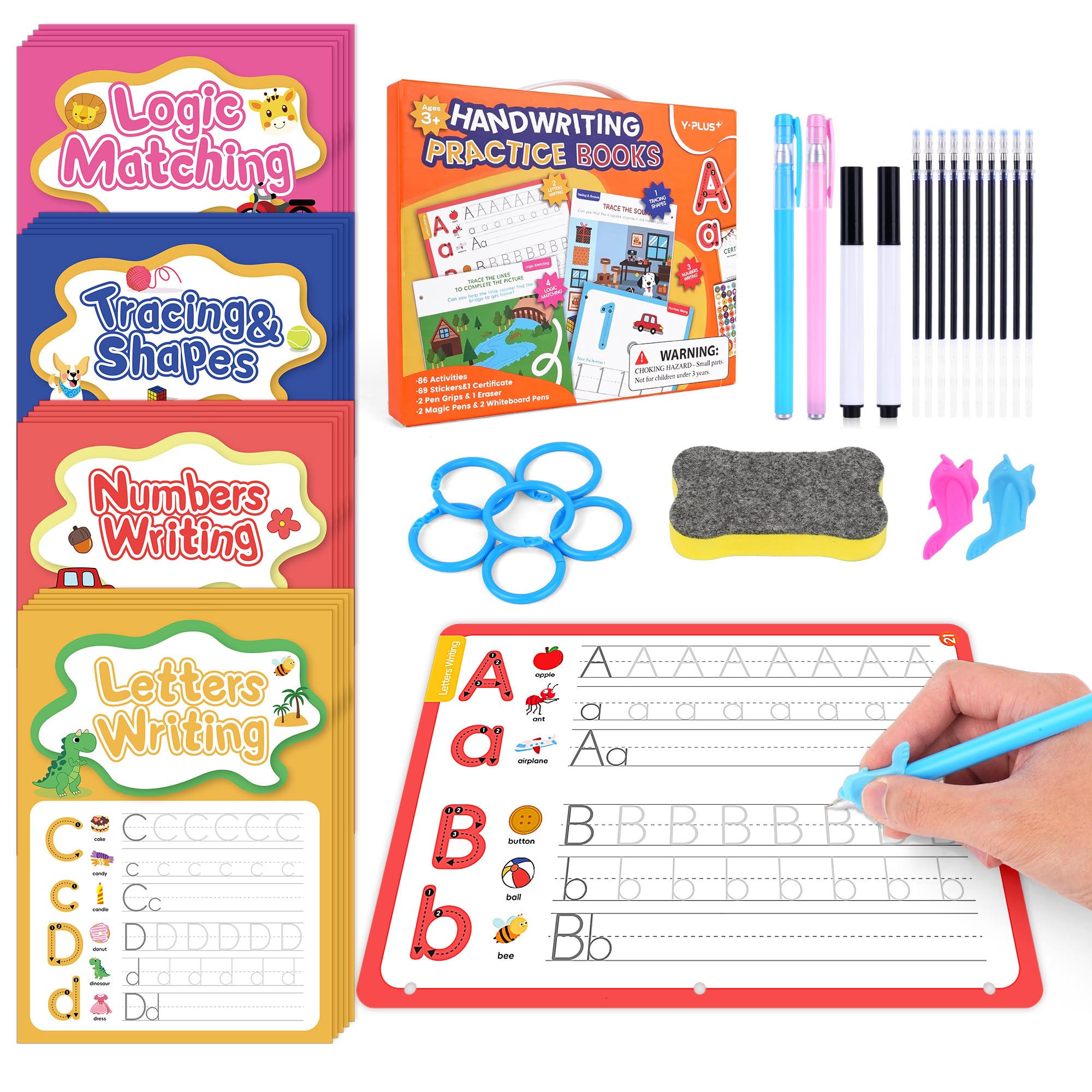 YPLUS Livres d'écriture rainurés réutilisables pour enfants – Ensemble d'entraînement à l'écriture magique rainuré pour les tout-petits pour apprendre à écrire, jeu d'apprentissage pour enfants de 5 à