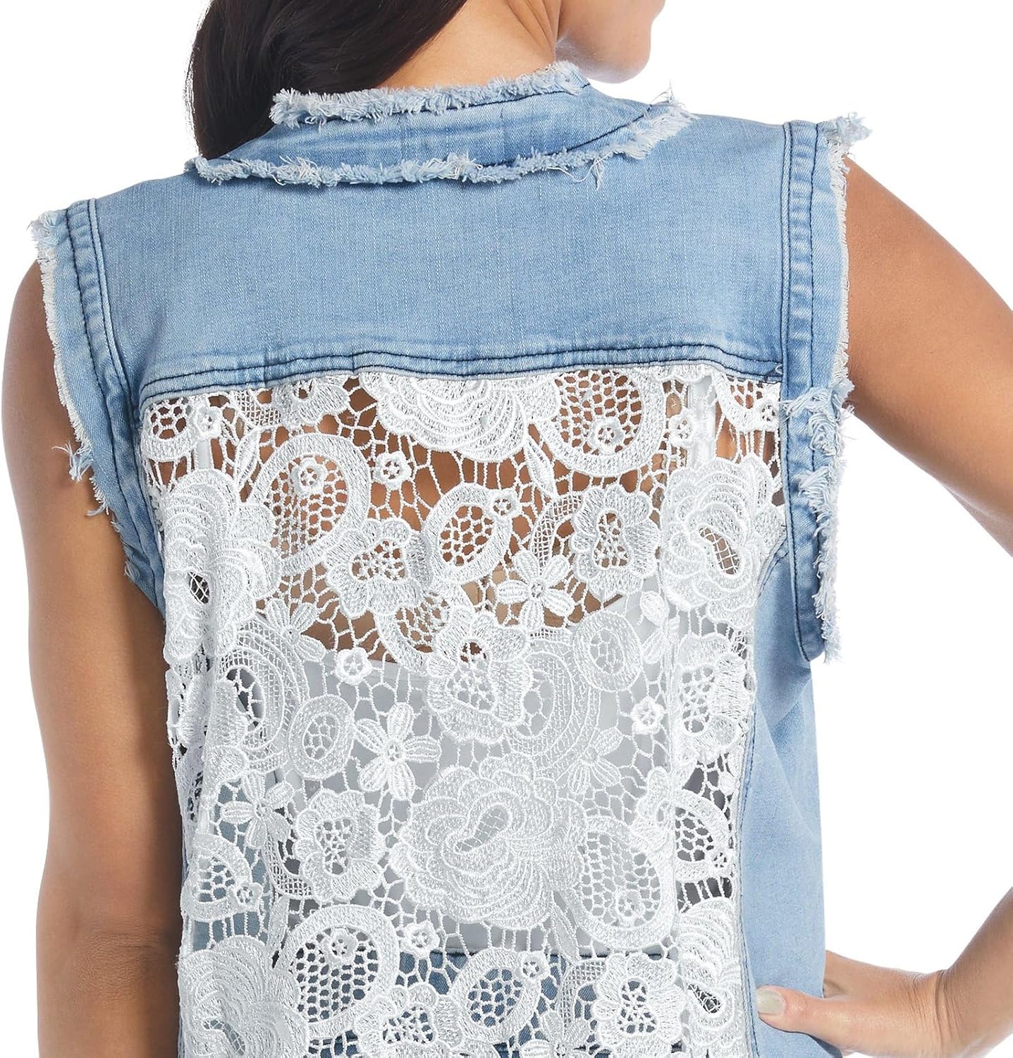 Masseys Womens Lace Denim Vest