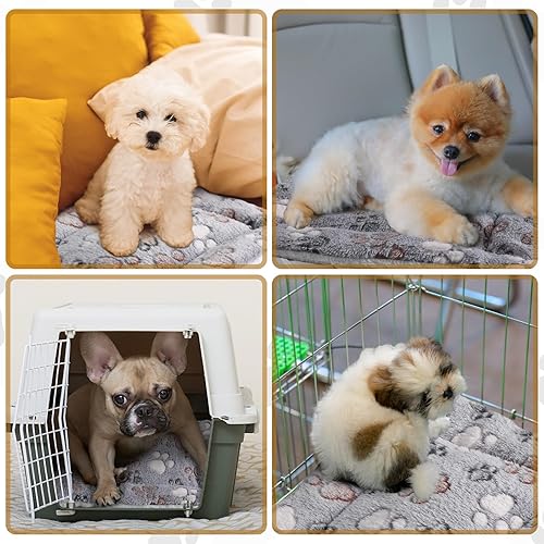 Miniatura 5 de Paquete de 4 tapetes de cama ultra suaves para perros y gatos, con bonitos estampados, reversible, de forro polar, para perrera, acogedora, lavable,