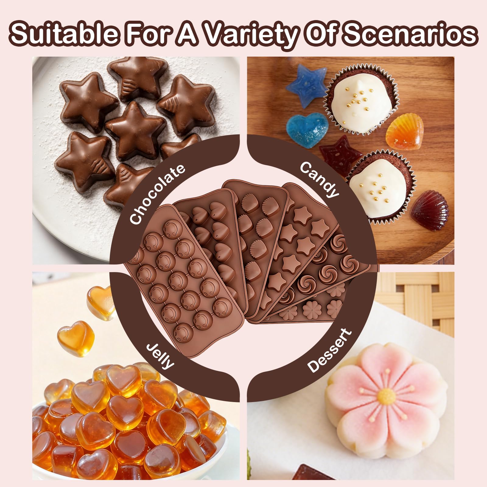 Moldes Bombones, 6 Piezas Silicona Moldes de Chocolate, Diferentes Formas, Caramelo 3D, para Hornear, Chocolate, Gelatina y Cubitos de Hielo, Caramelos, Dulces — view 7