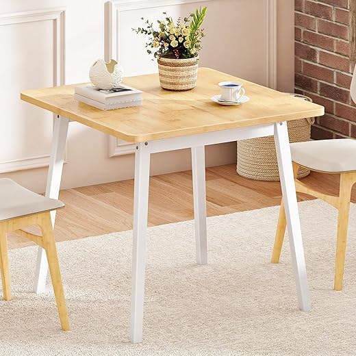 HOOBRO Bamboo Dining Table, Square Dining Table for 2, 27.6" Kitchen Table for Small Space, Writing Table, Easy to Assemble, for Dining Room, Living Room, Office, Kitchen, Natural and White YW70CZ01G1