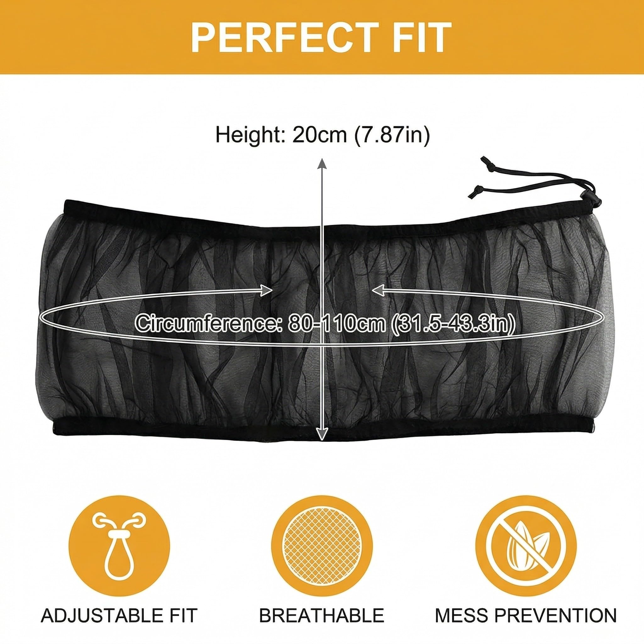 Copertura Gabbia Pappagalli 1 Pezzo Nero Altezza 20 Cm Circonferenza 80-110 Cm Rete Nylon Traspirante
