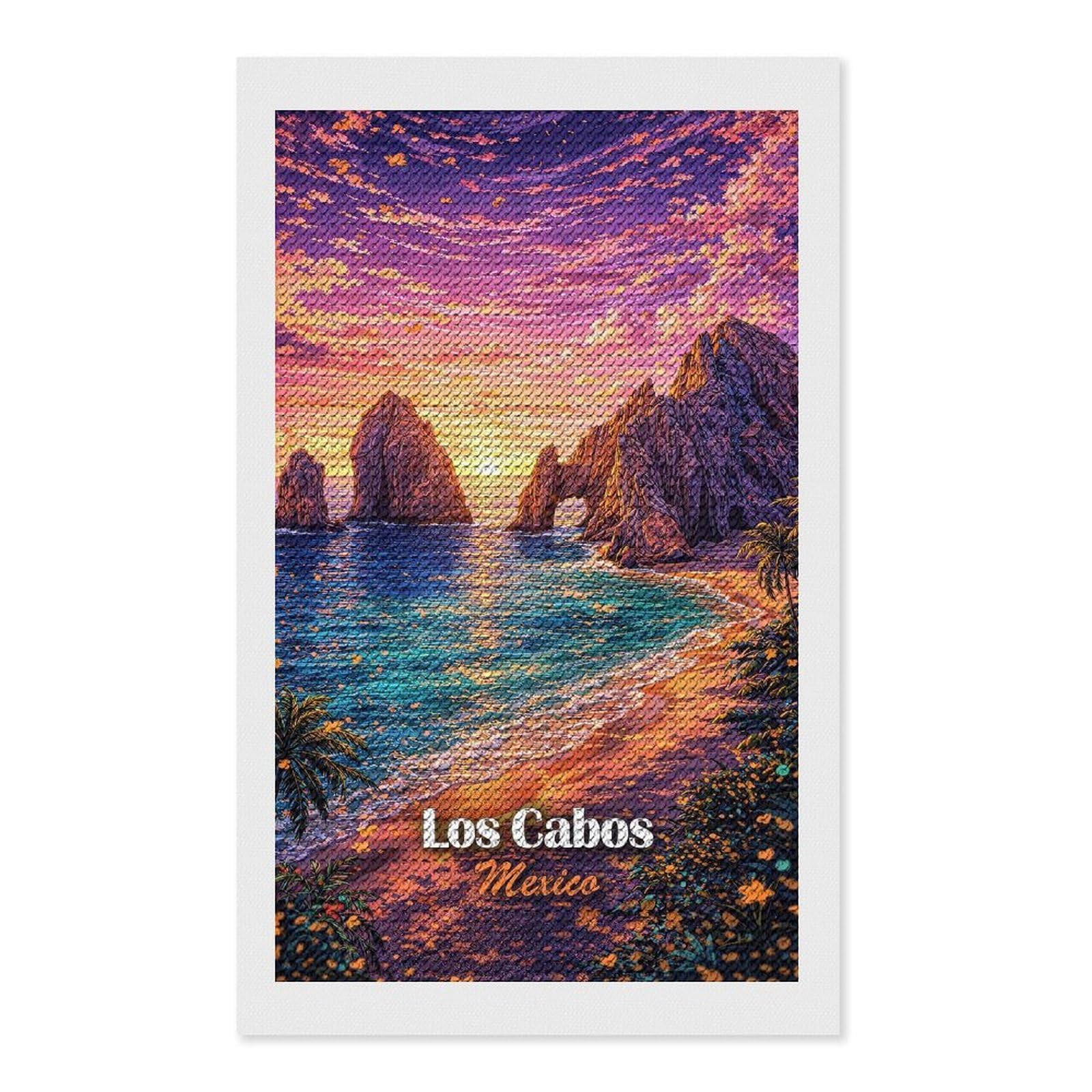 Junmoney Los Cabos Mexico Sunset Arch Diamond Art Canvas 12"x20", for Creative Relaxation, Simple to Start, Aesthetic Room Decor, Holiday Gift Idea